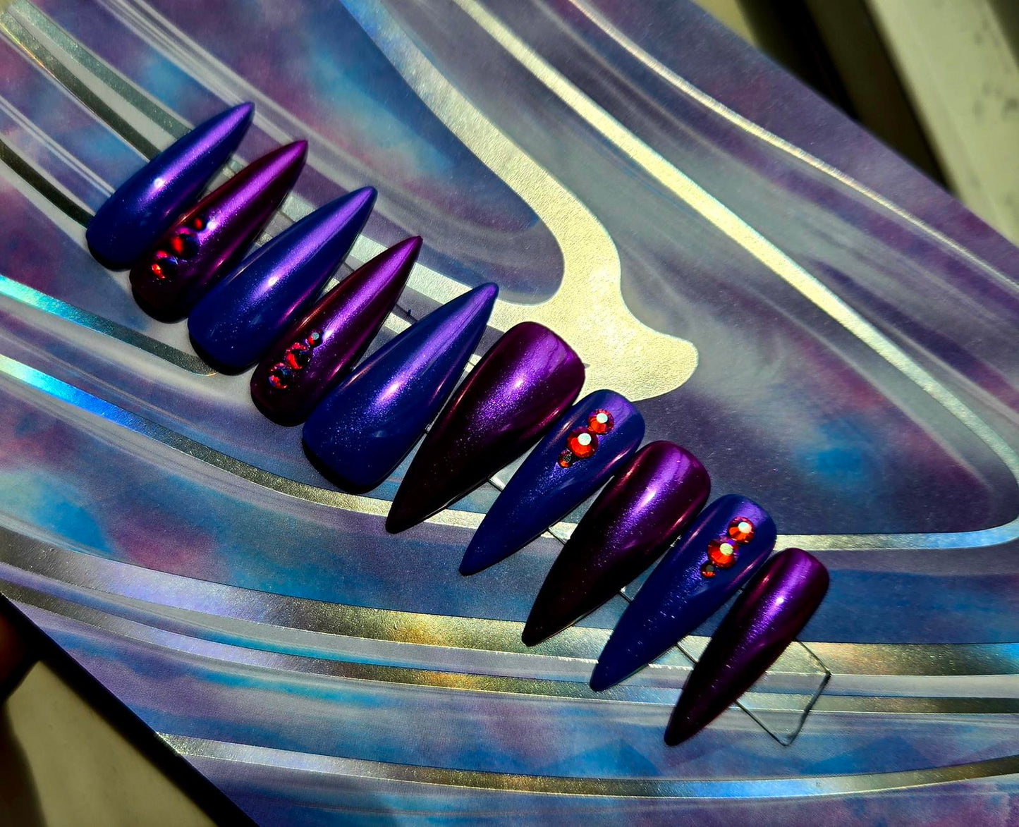 Metallic chrome stiletto nails custom made