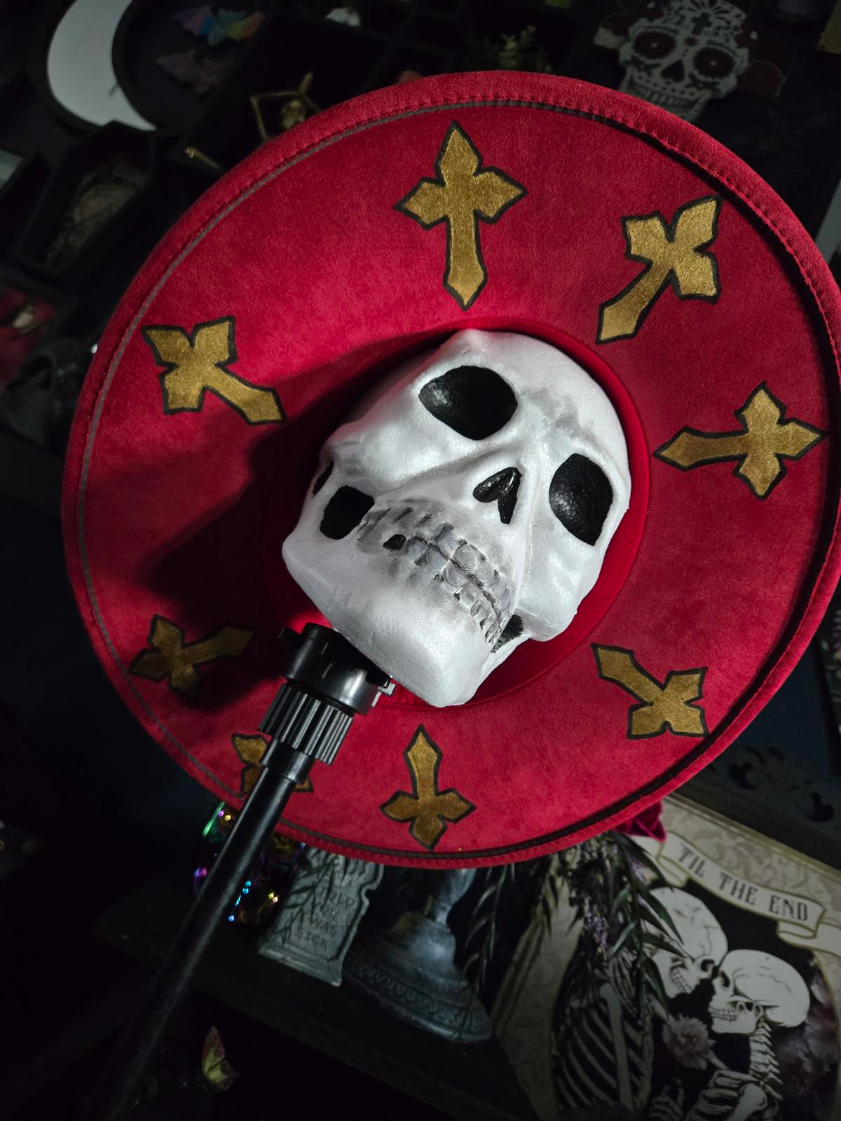 Gothic cross hand painted wide brim hat