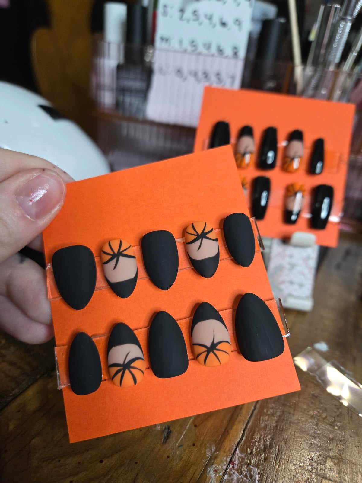 Halloween black and french pumpkin press on nails custom made