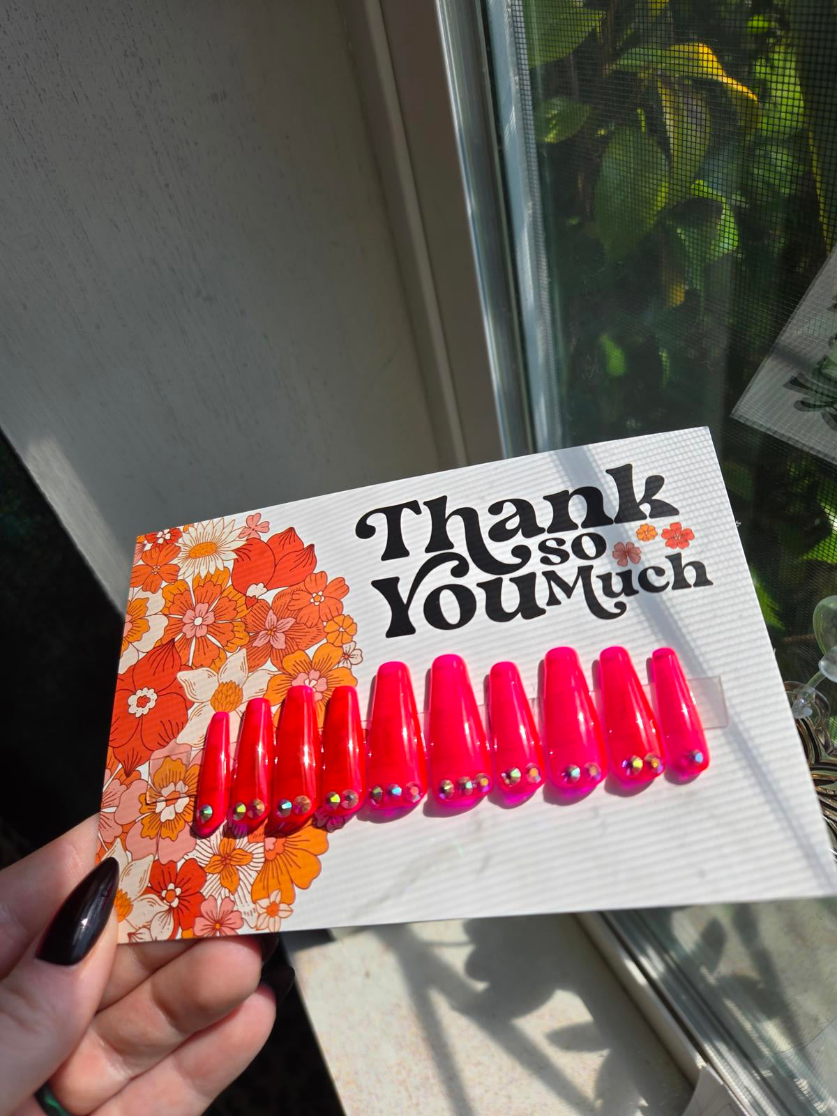 Hot pink jelly barbie rhinestone press on nails custom made