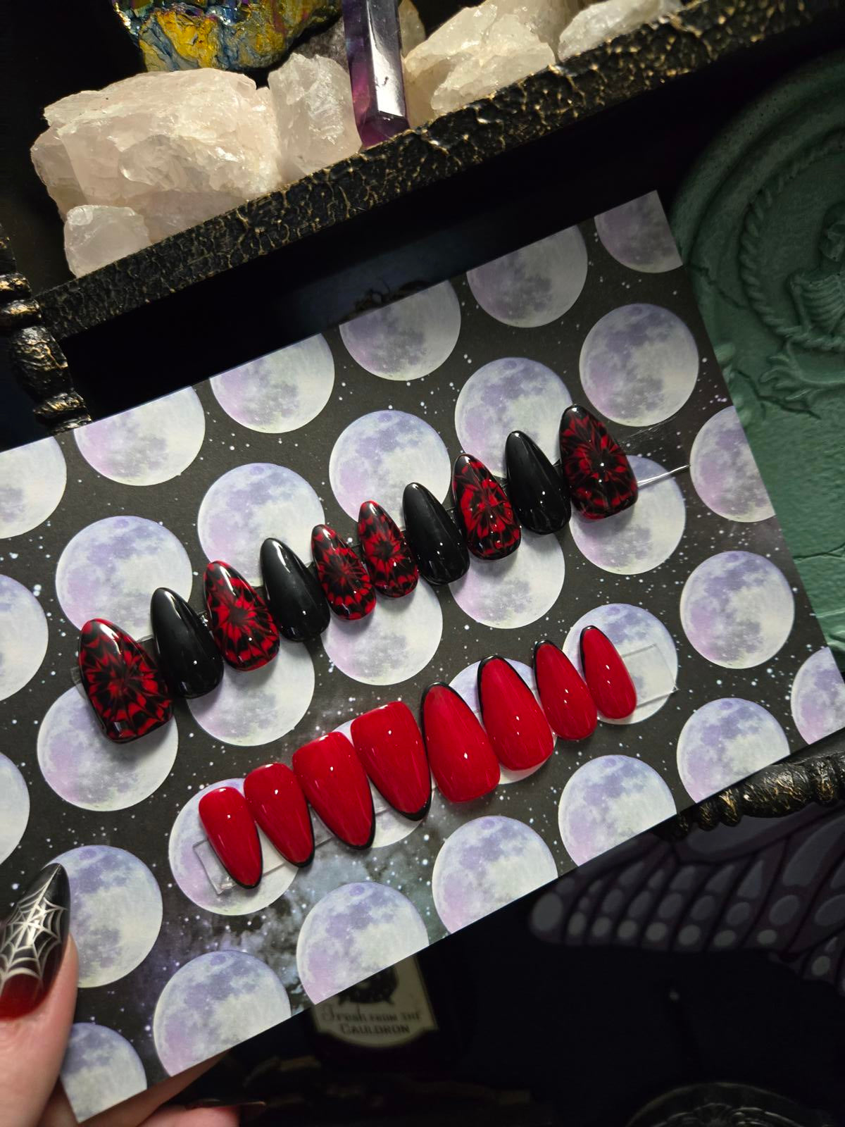 Black and red tie dye press on nails custom made