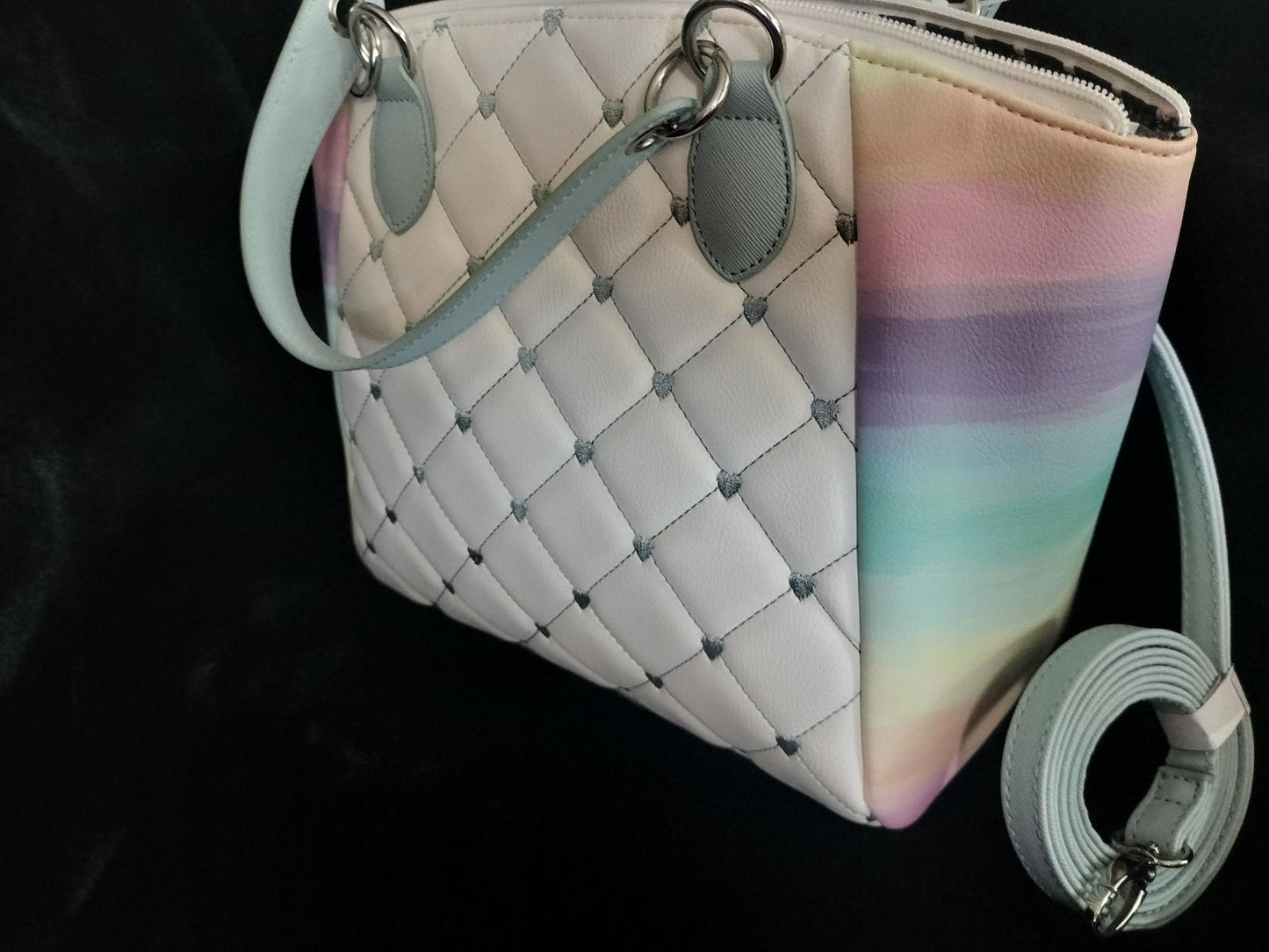 New Betsey Johnson rainbow quilted handbag purse