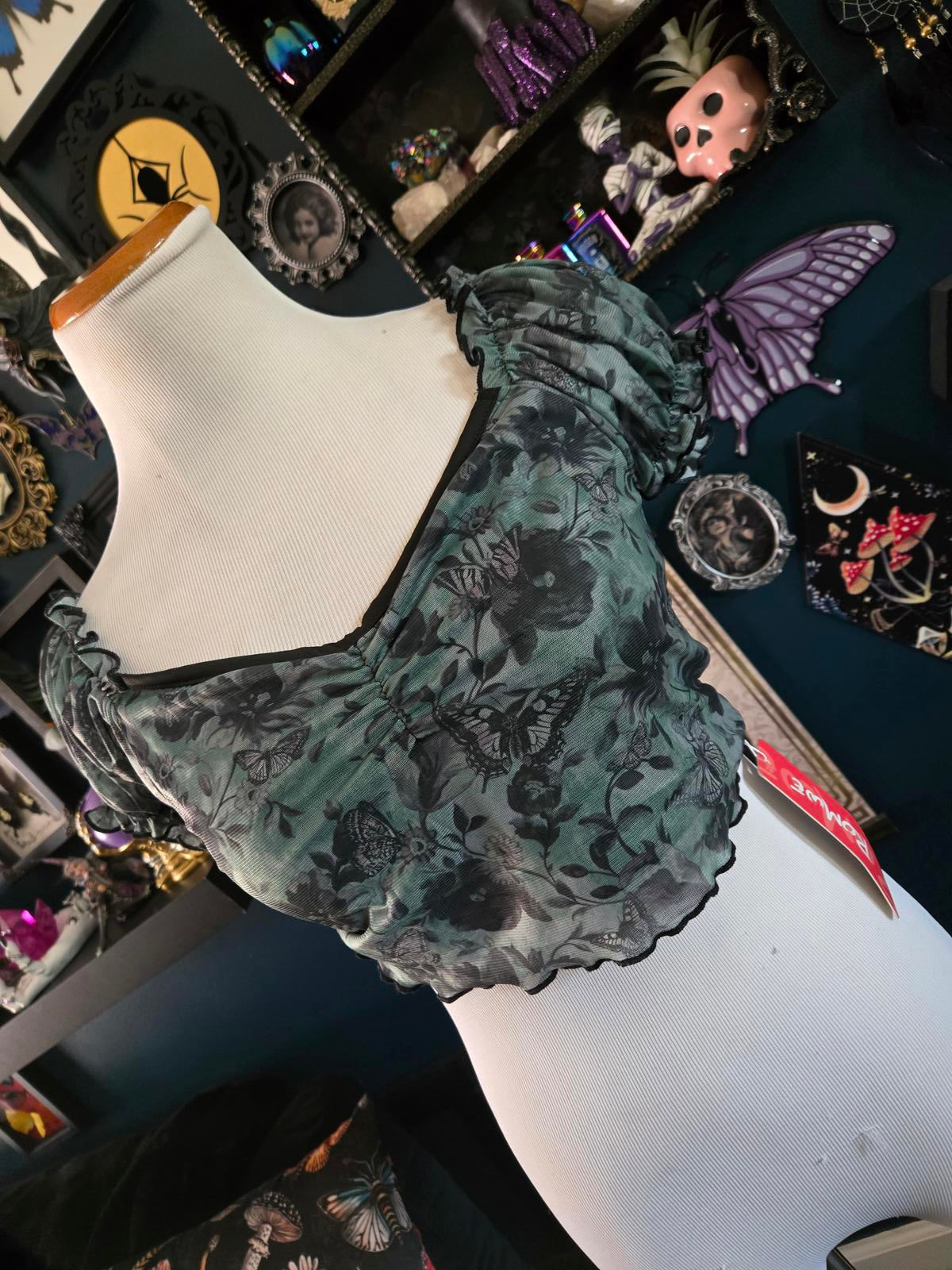 Fairycore green butterfly crop top