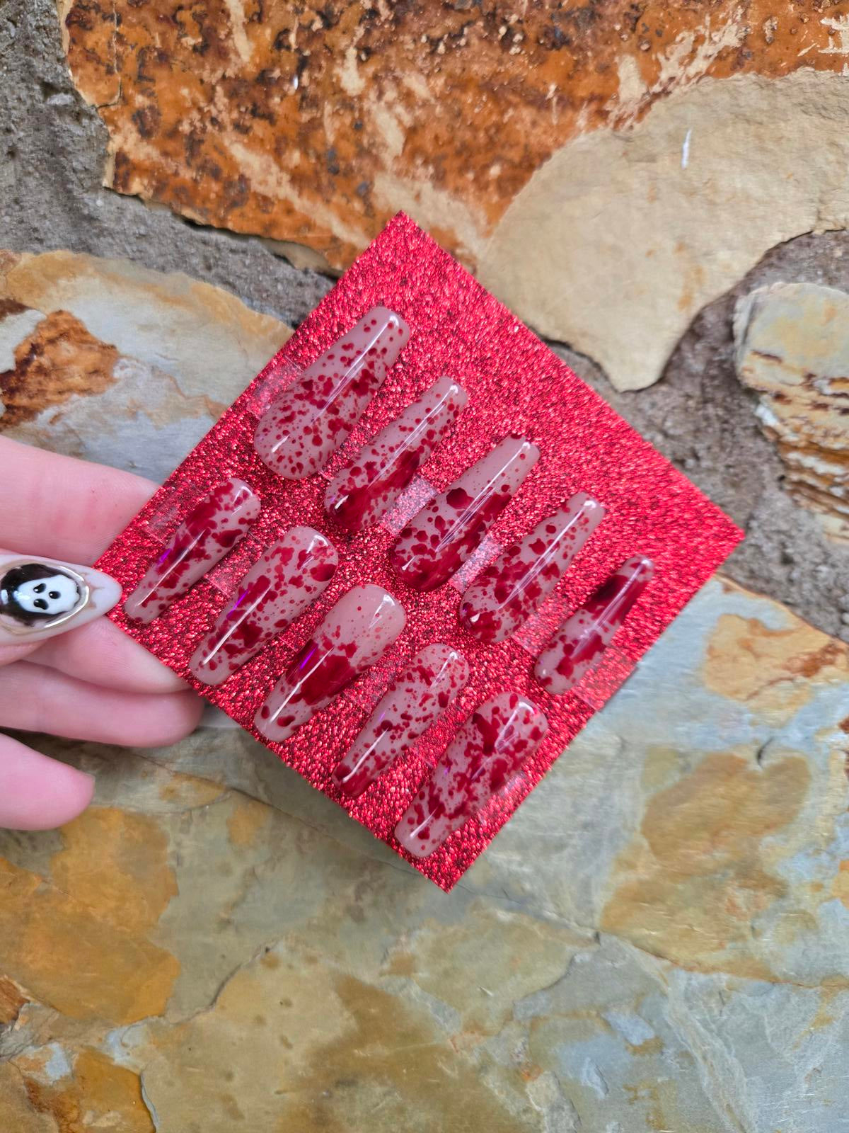 Blood splatter press on nails custom made halloween