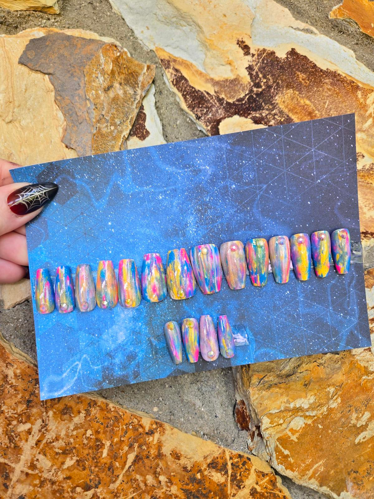 Rainbow water color nails custom made