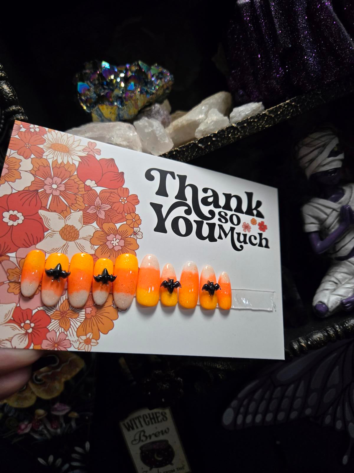 Candy corn oval press on nails handmade Halloween Fall