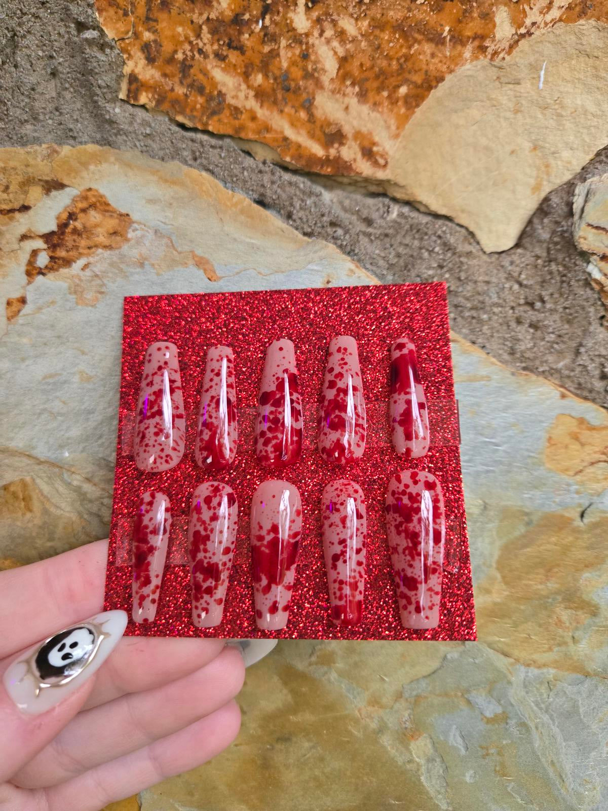 Blood splatter press on nails custom made halloween