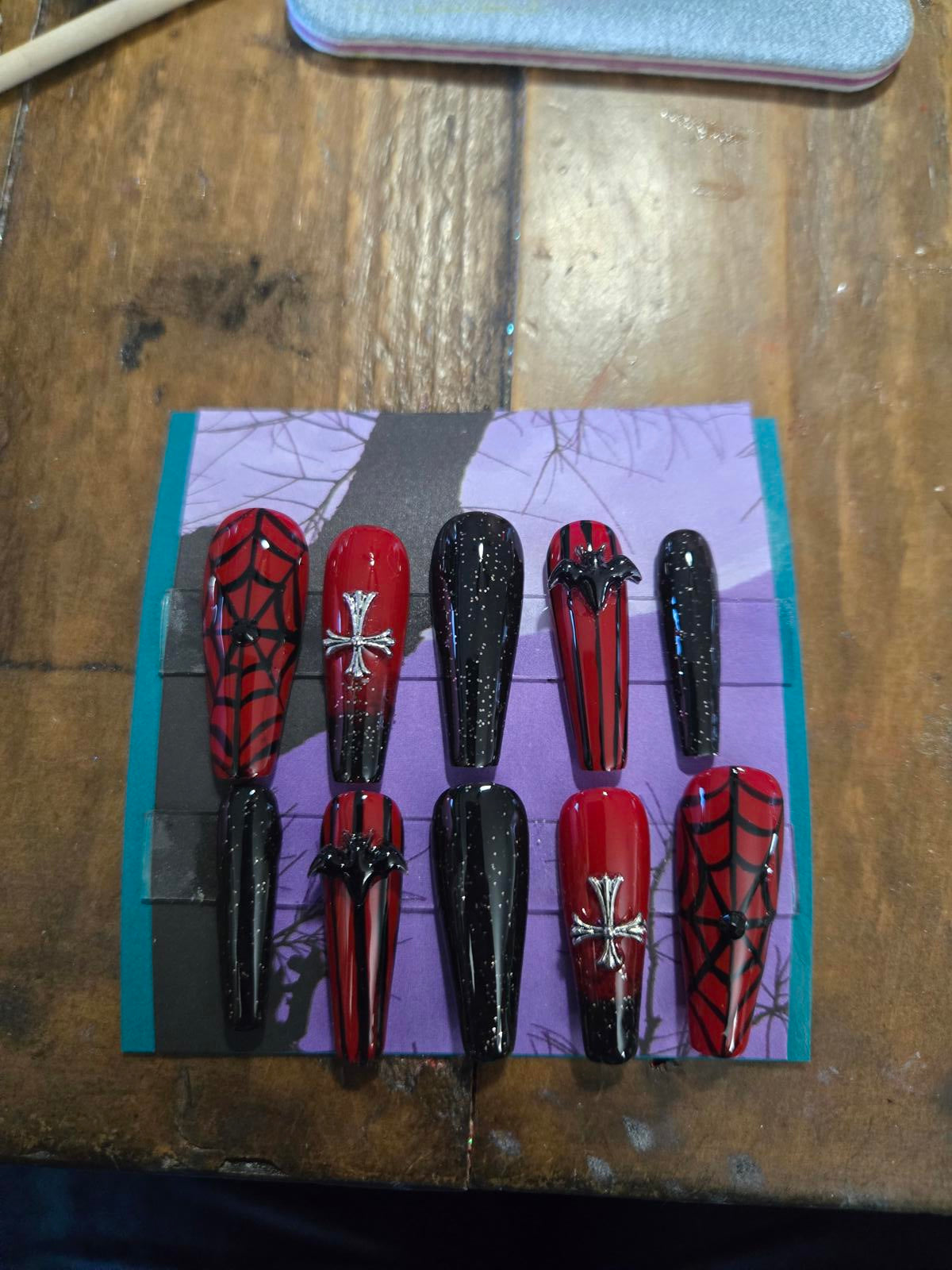 Gothic vampy coffin halloween nails custom made