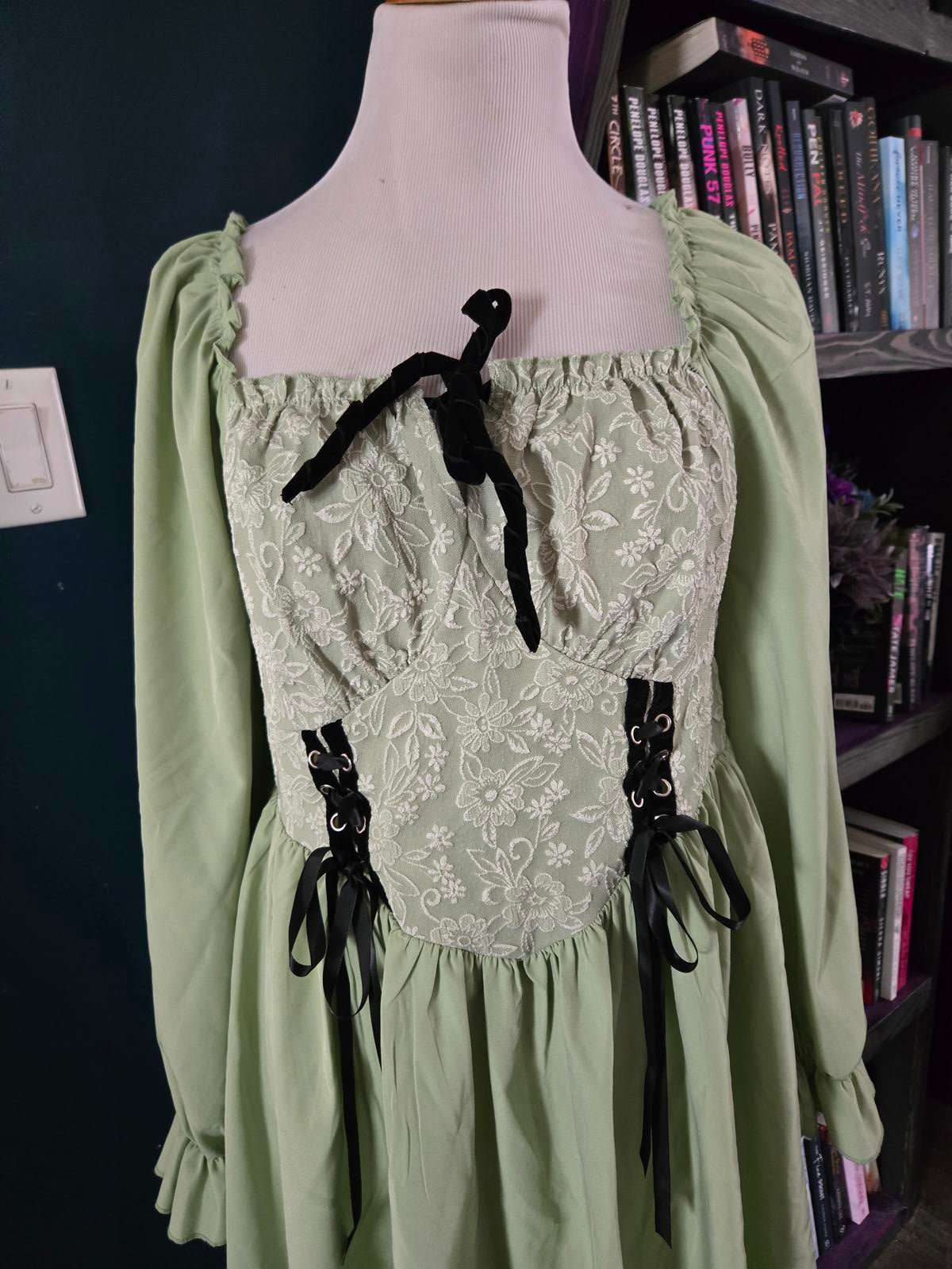 Mint green lace up peasant style dress