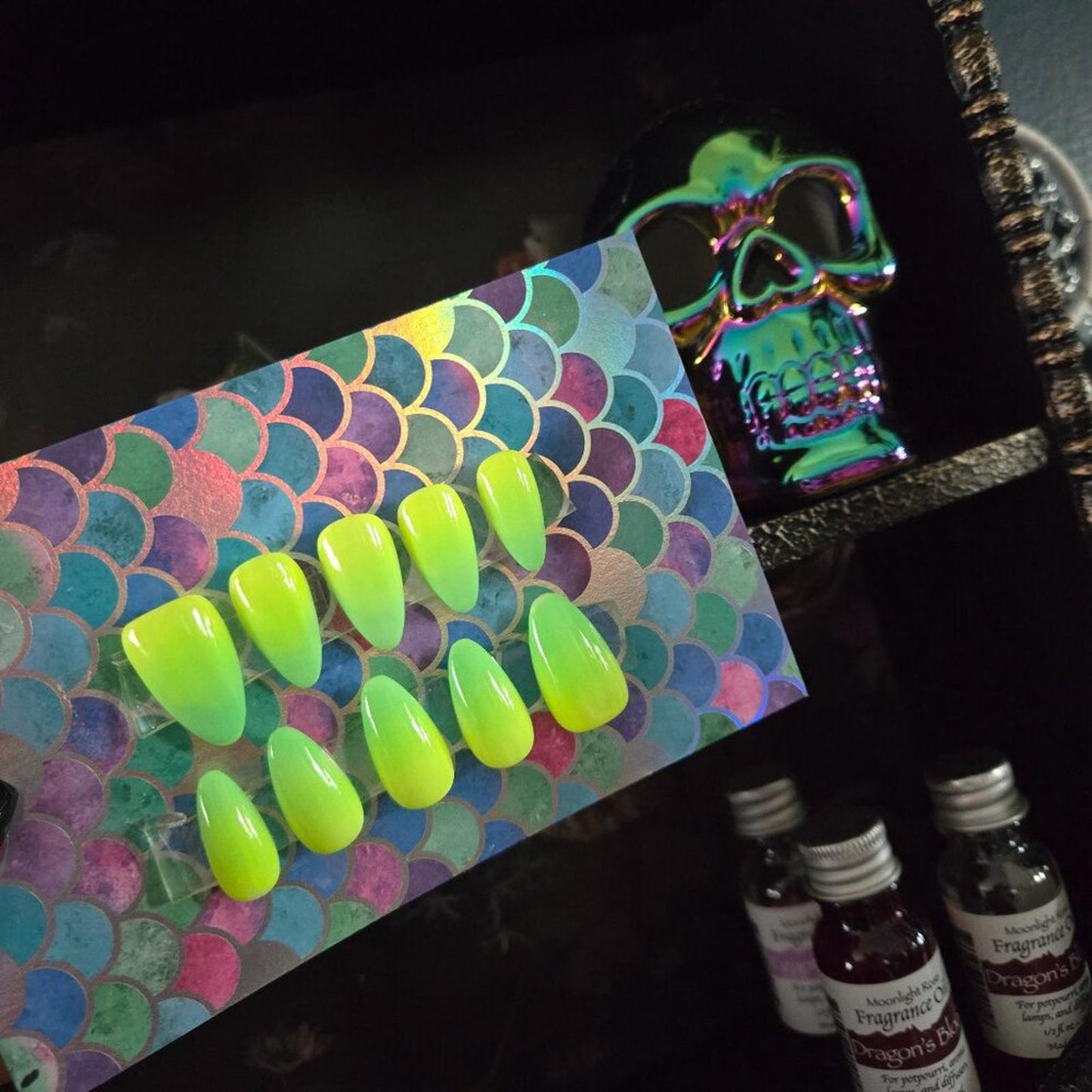 Electric green ombre almond shaped press on nails