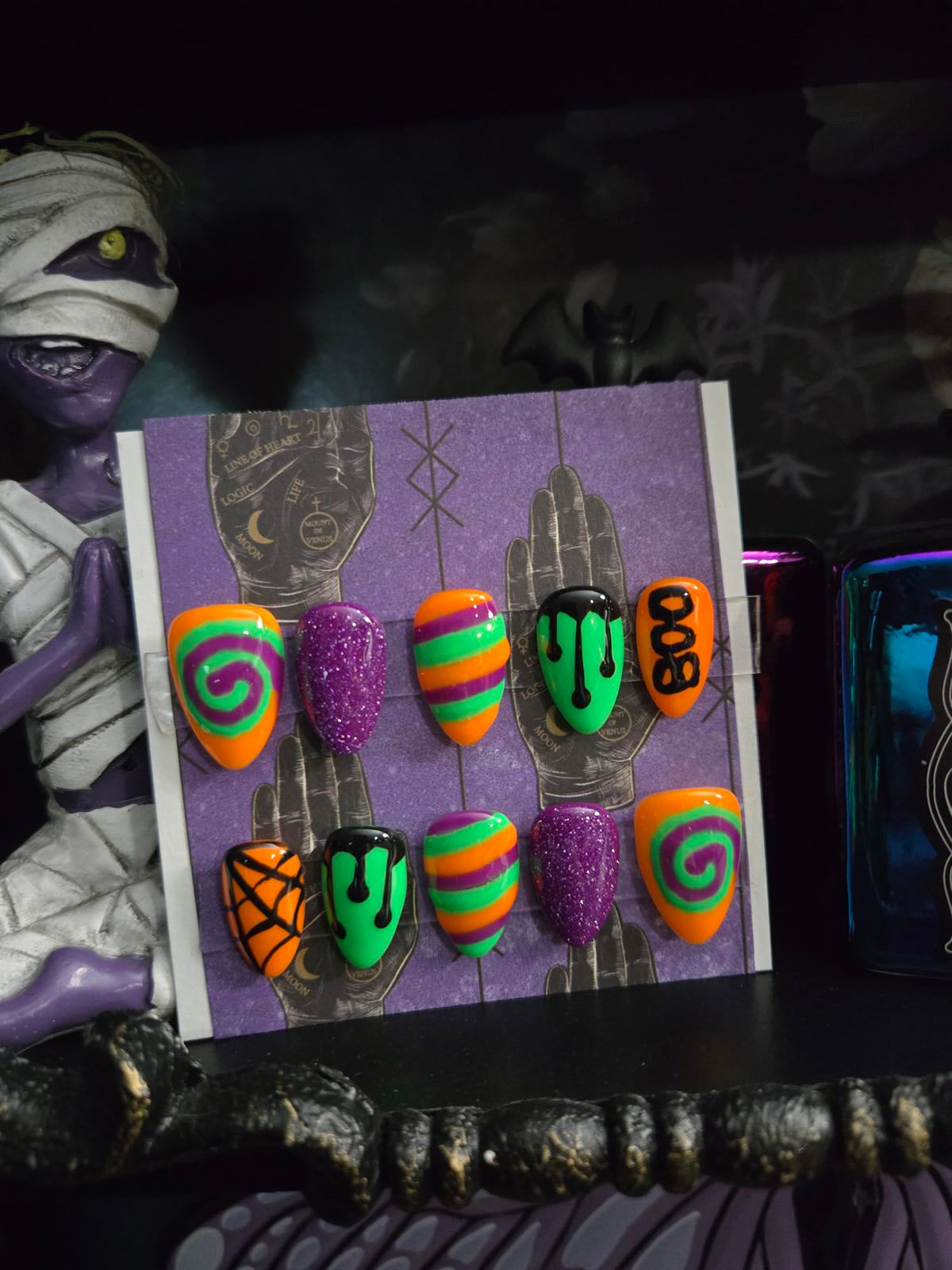 Multicolor halloween press on nails custom made