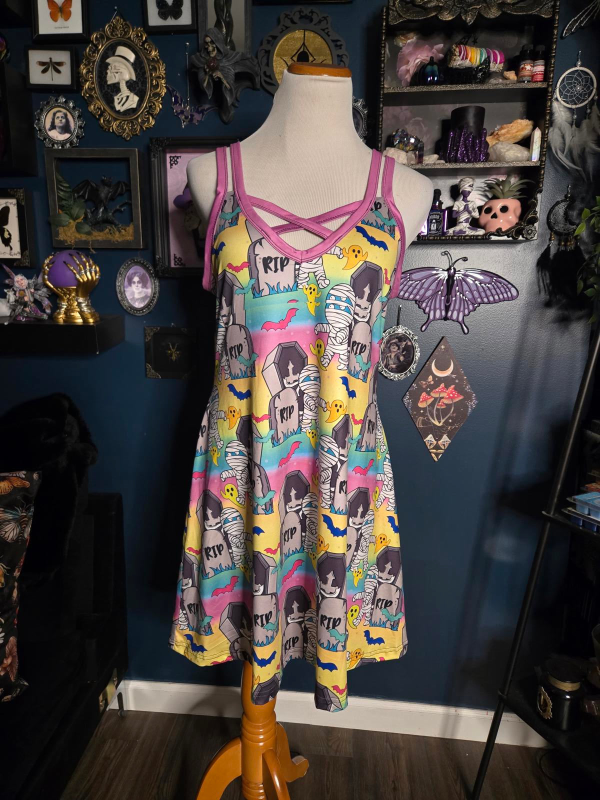 Colorful pastel halloween spooky graveyard dress