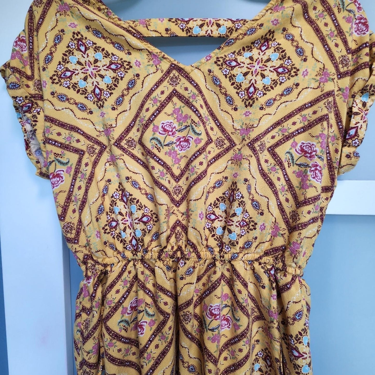 PINK ROSE bohemian dress yellow floral