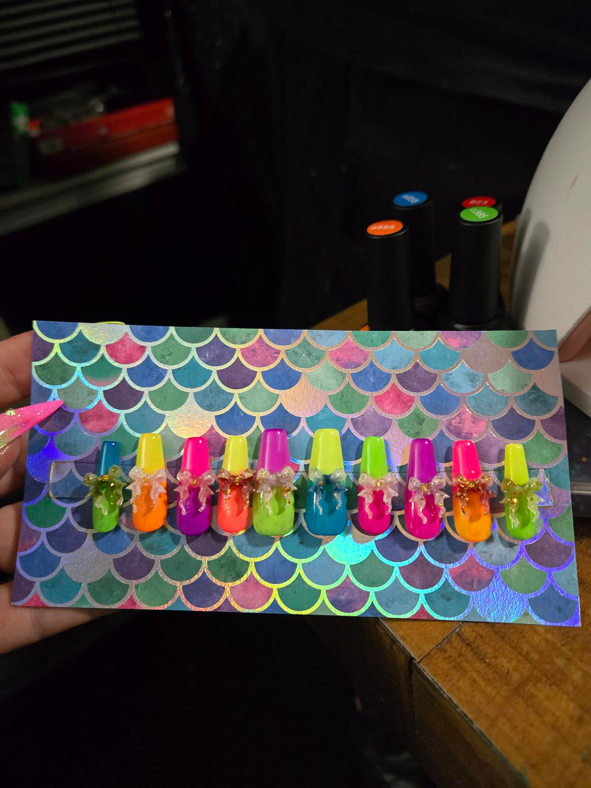 Neon ombre summer coffin nails custom made