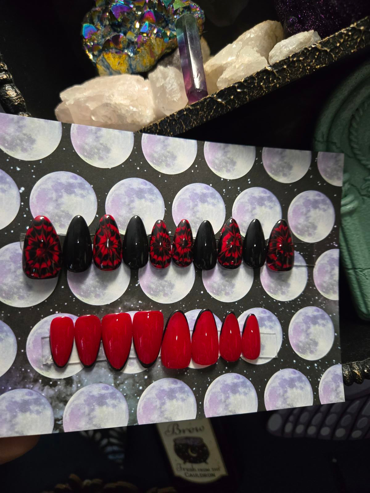 Black and red tie dye press on nails custom made