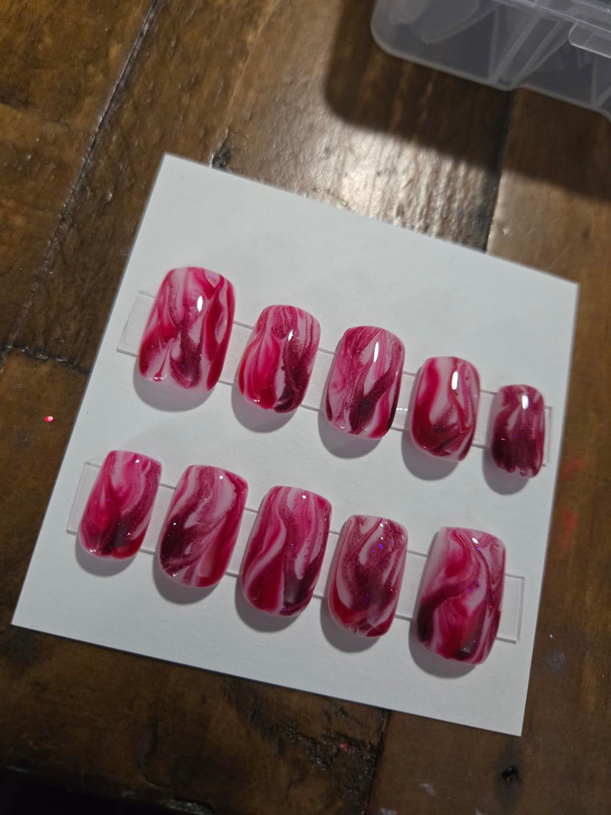 Red abstract flames square press on nails custom made
