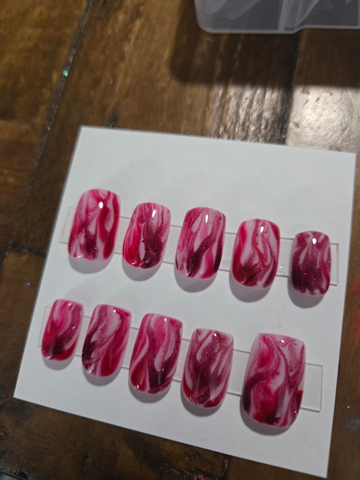 Red abstract flames square press on nails custom made