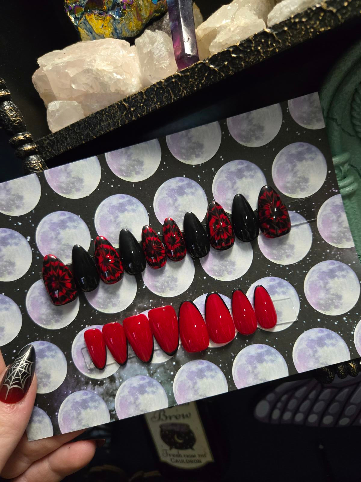 Black and red tie dye press on nails custom made