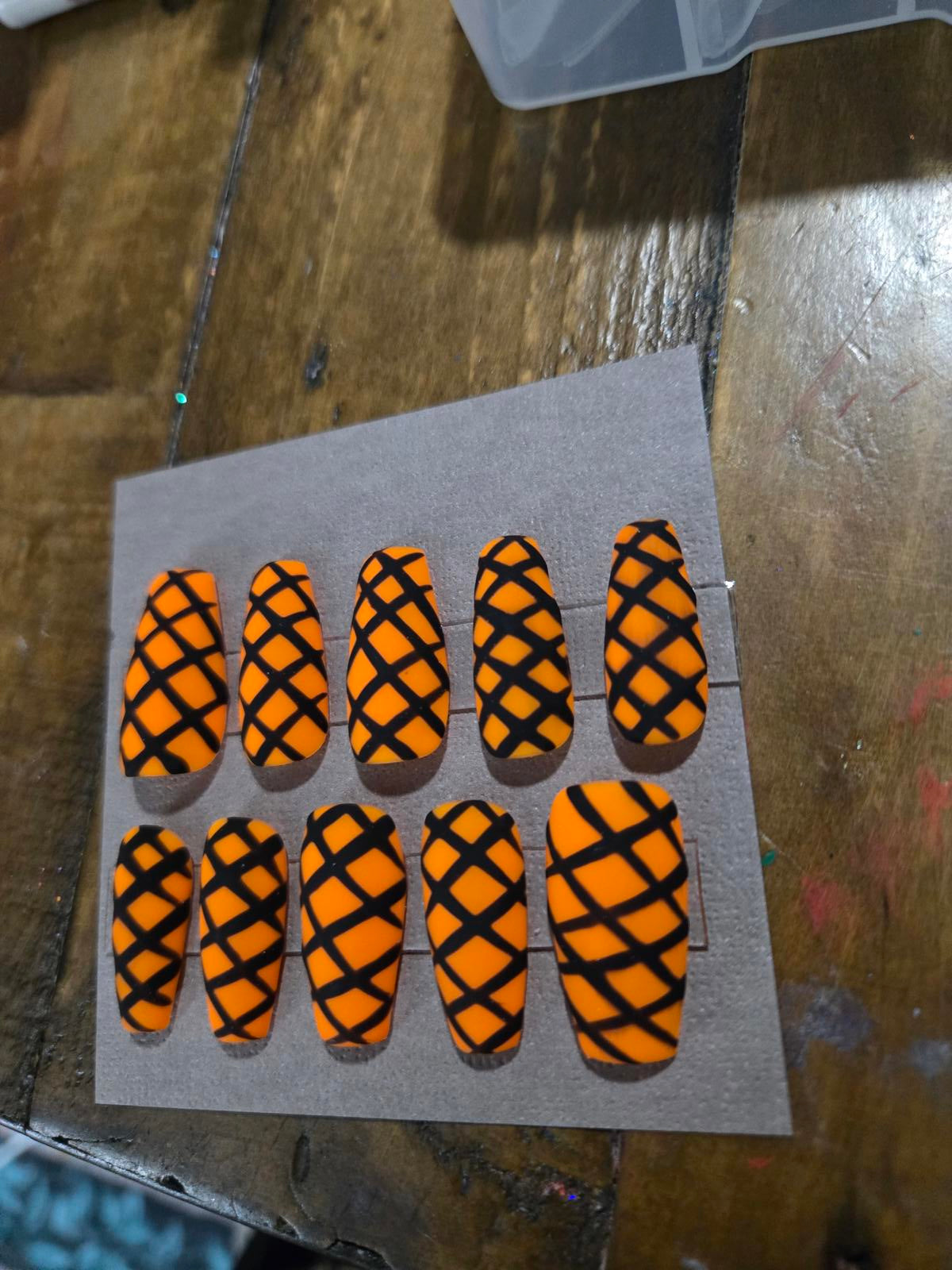 Halloween fishnet coffin press on nails custom made