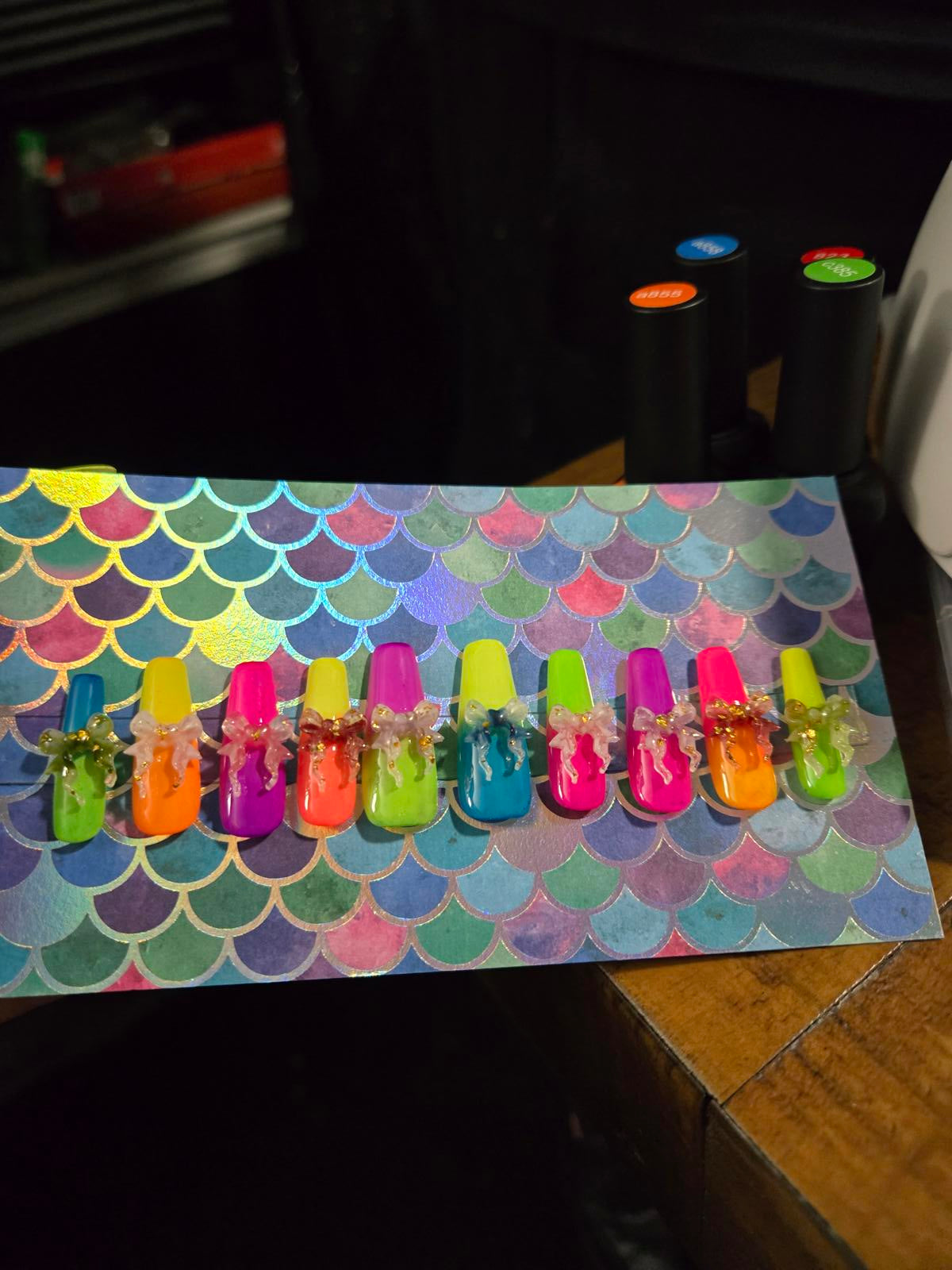 Neon ombre summer coffin nails custom made