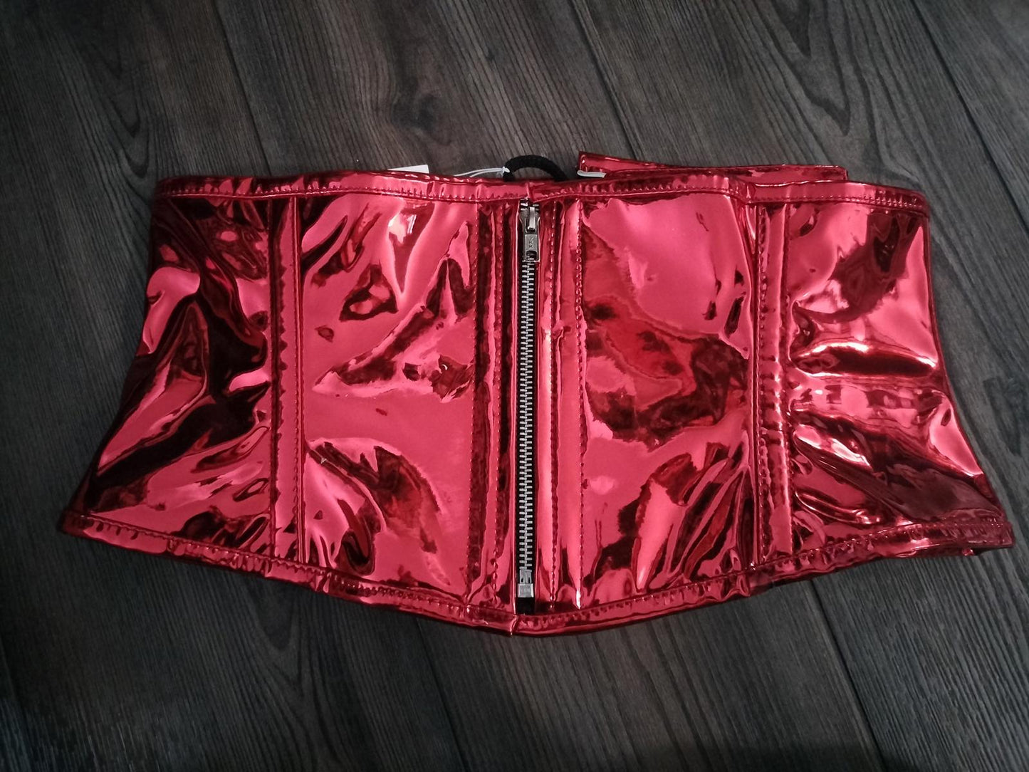 NWT Red shiny metallic lace up corset sexy