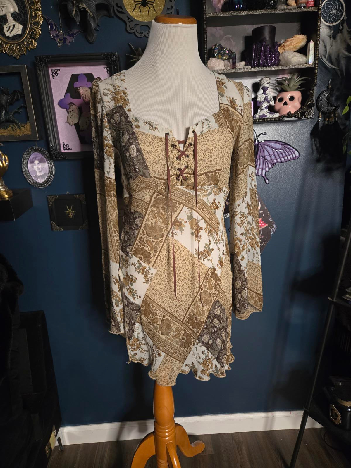 Sheer vtg brown fairycore paisley tunic blouse
