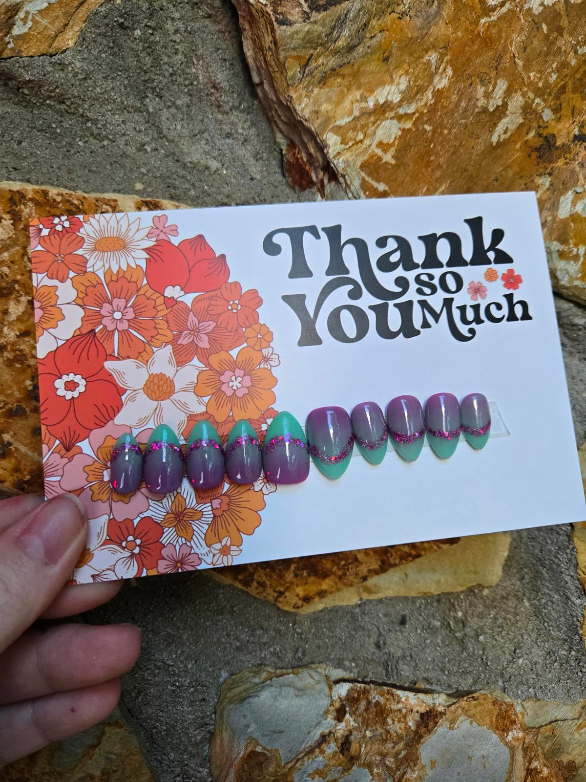 Short mermaid french style glitter nails custom made