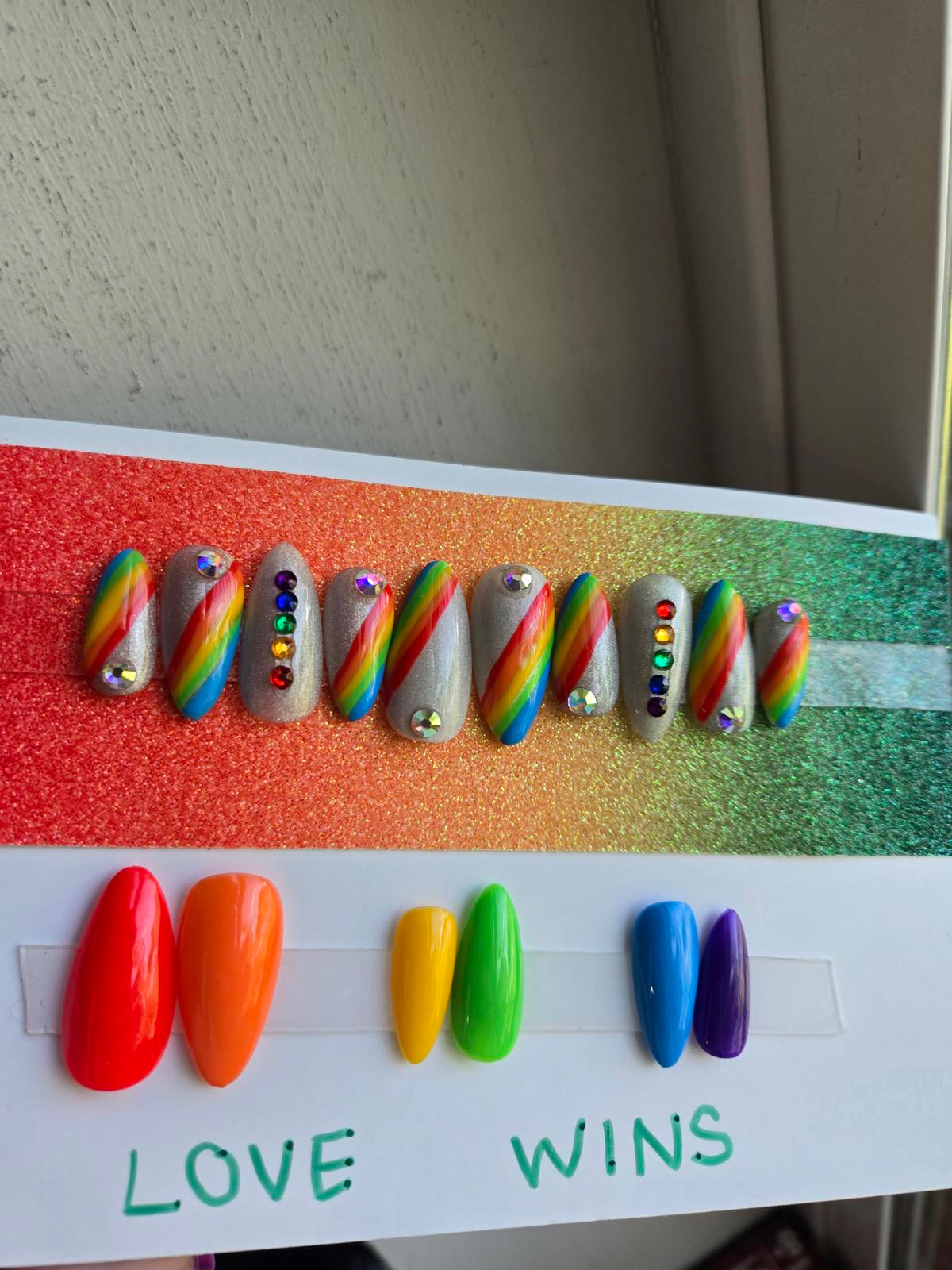 Pride rainbow press on glitter nails custom made