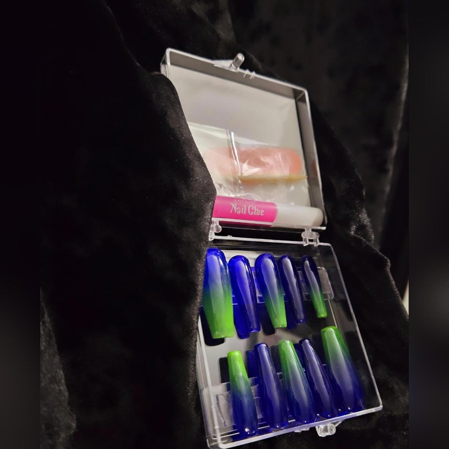 Ombre blue green Press on nails set of 10