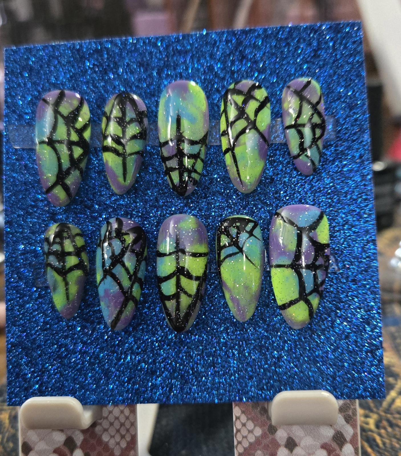 Marble tie dye spiderweb nails custom made