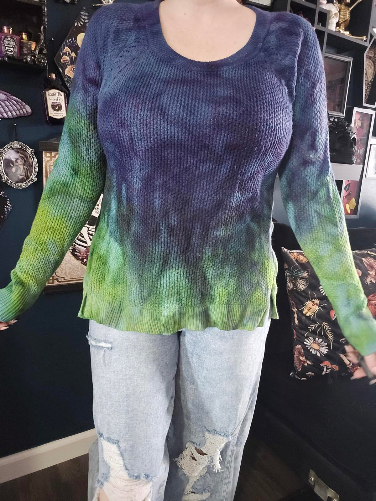 Tie dyed cable knit sweater