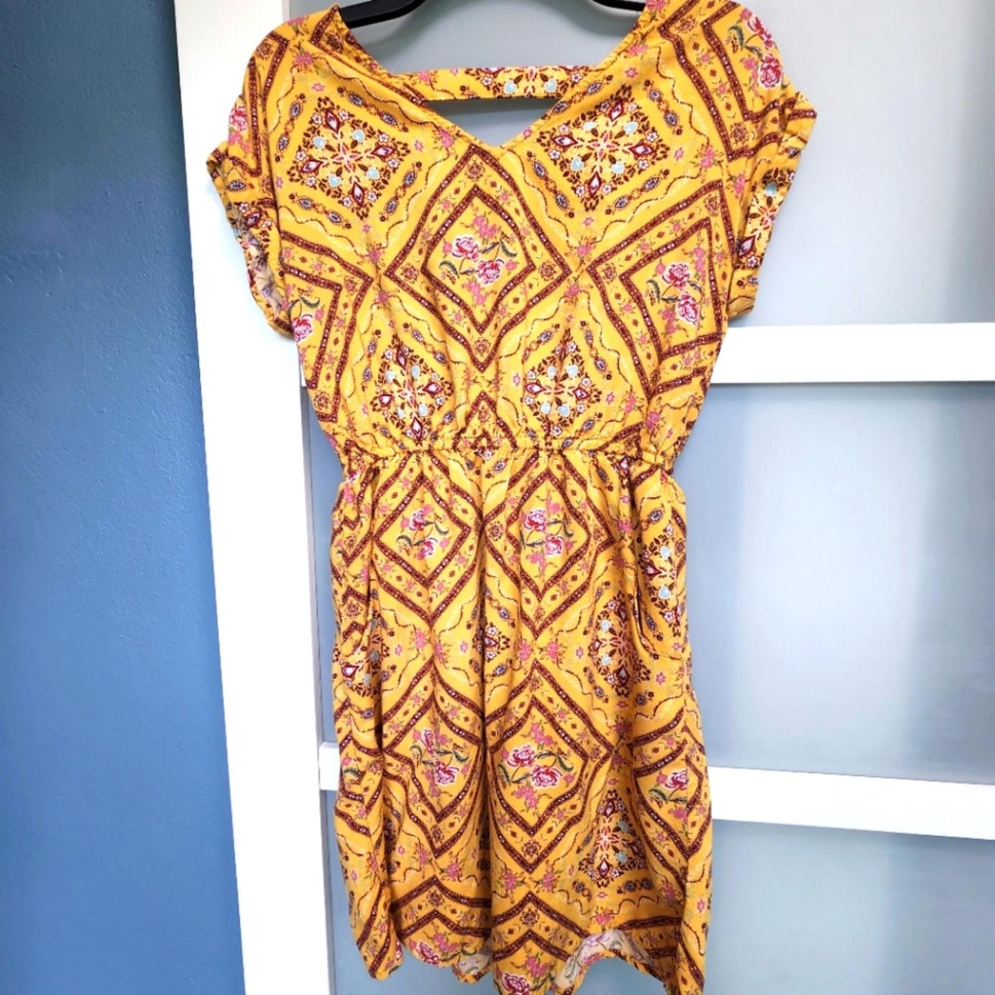 PINK ROSE bohemian dress yellow floral