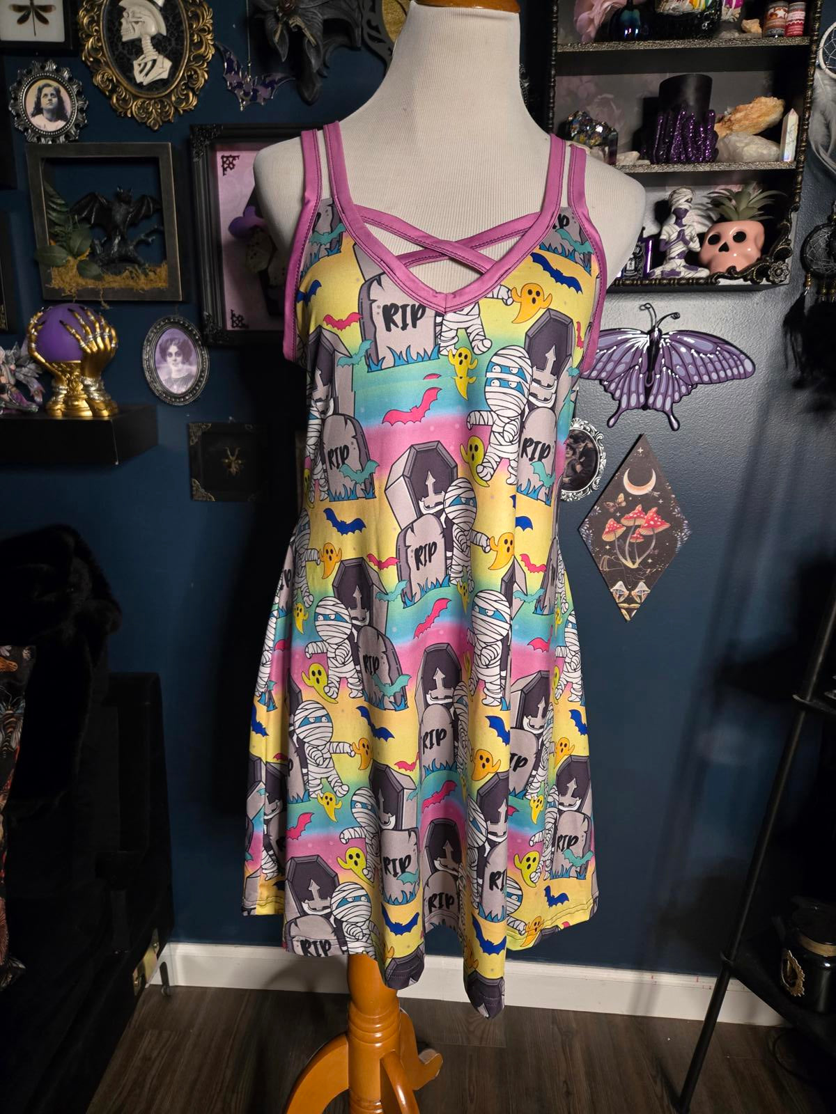 Colorful pastel halloween spooky graveyard dress
