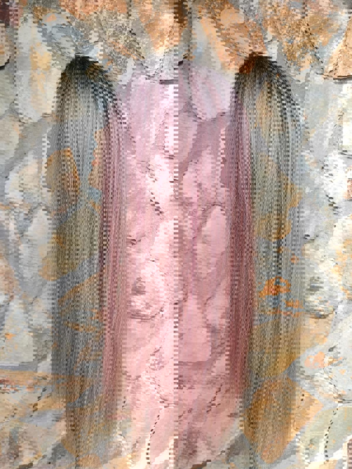 Rose gold mauve straight lace front wig with dark root