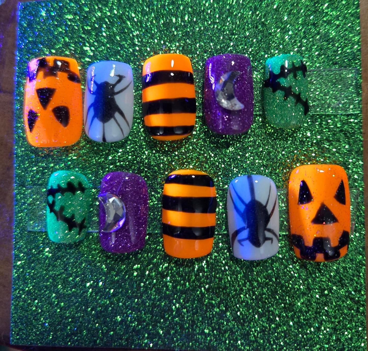 Halloween shorties square press on nails custom made