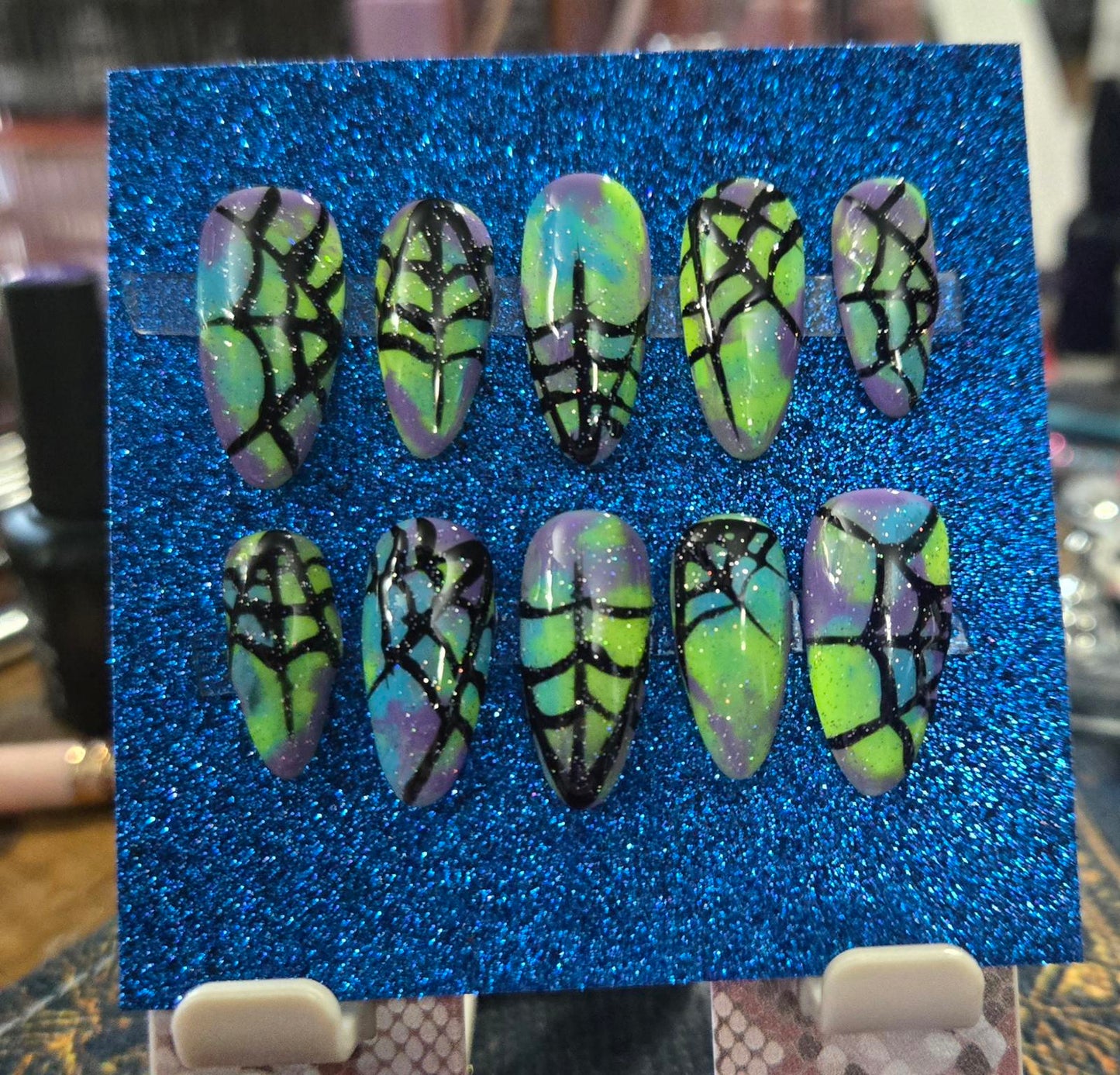 Marble tie dye spiderweb nails custom made