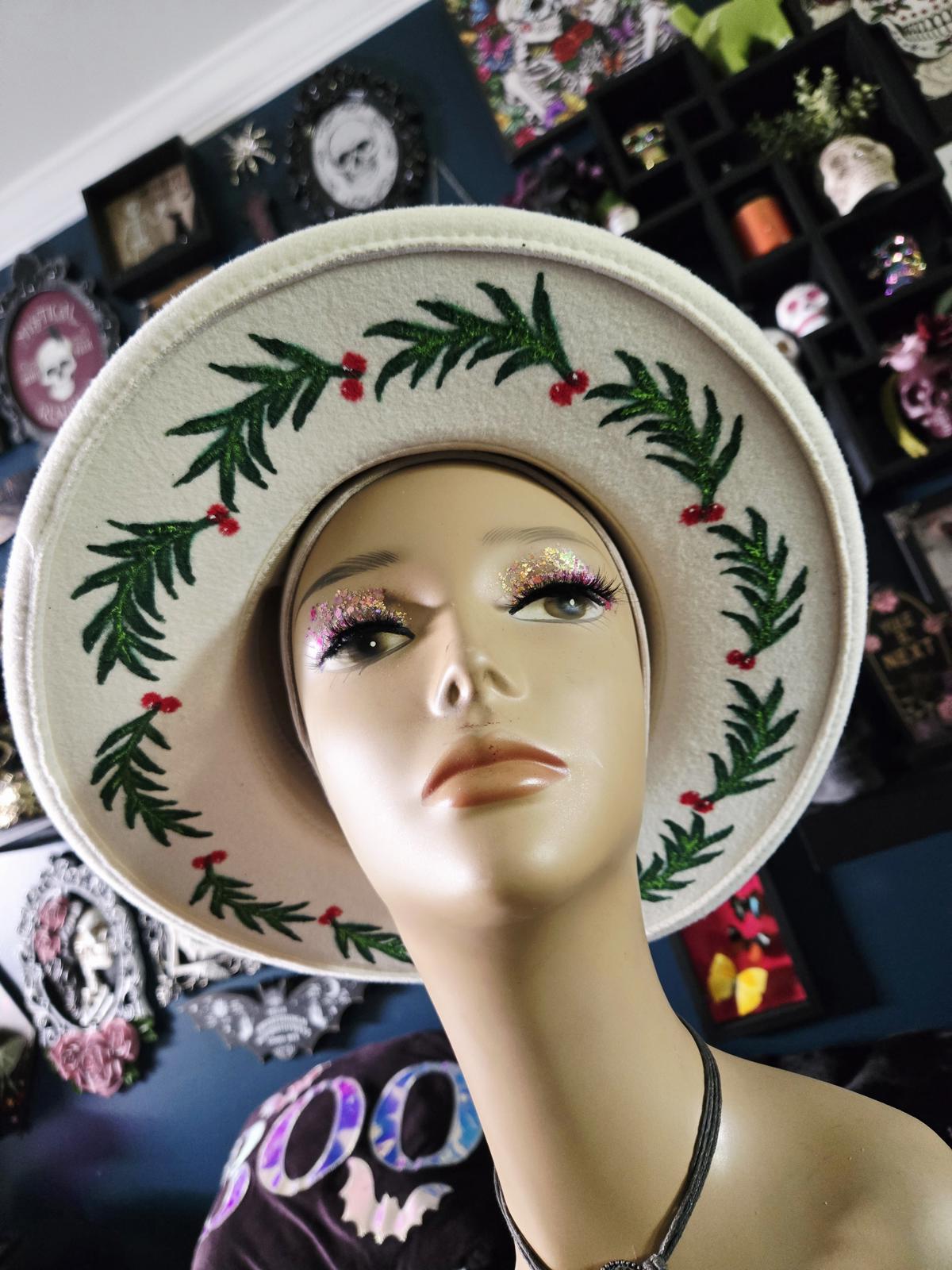 Christmas themed Hand designed wide brim hat