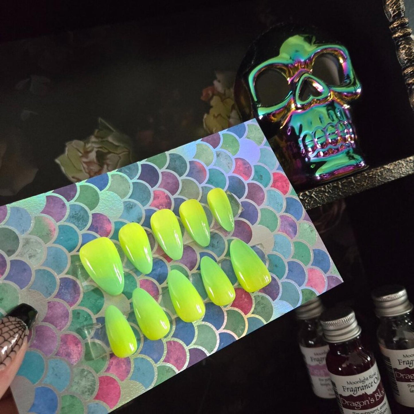 Electric green ombre almond shaped press on nails