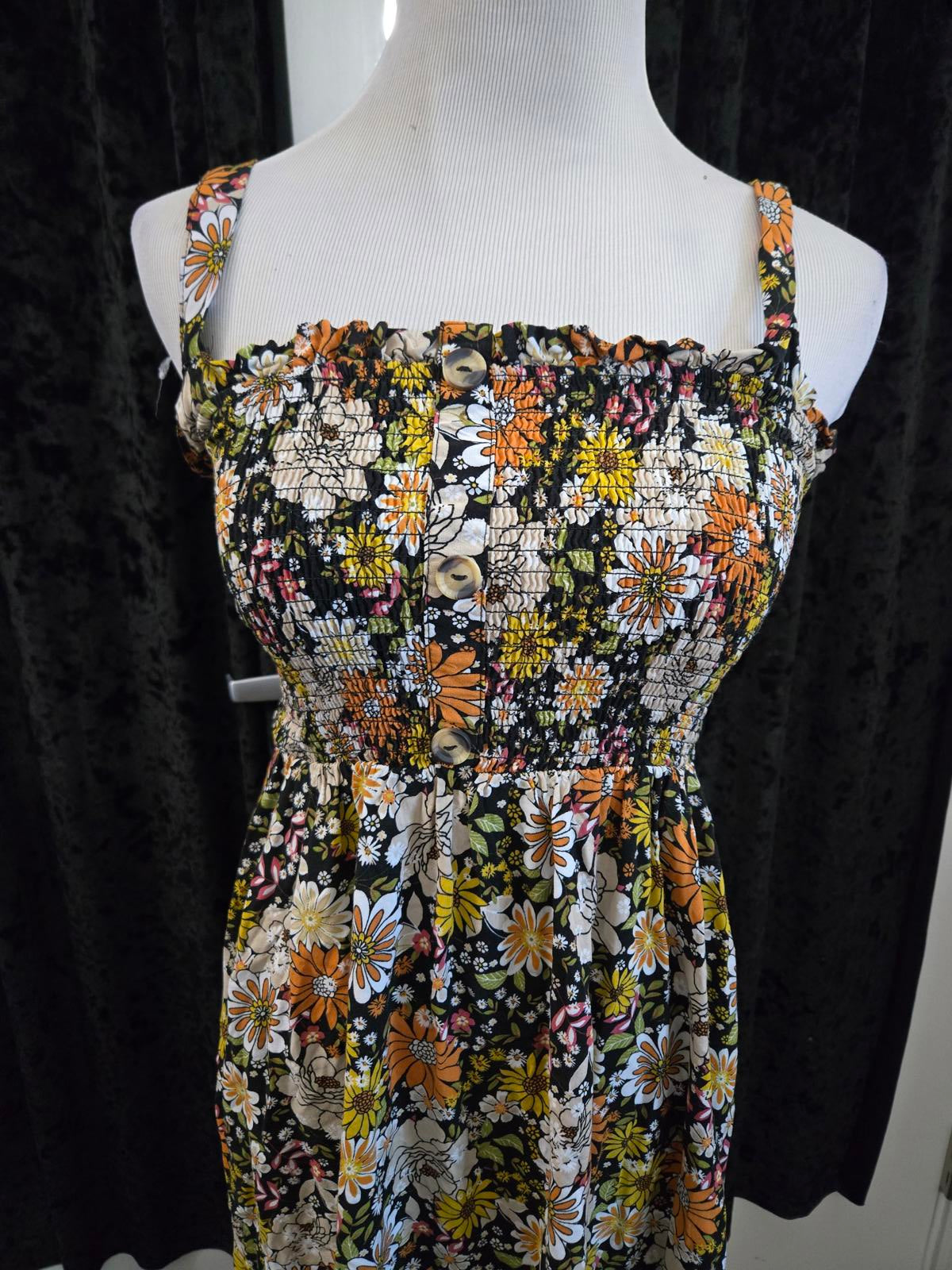 Cute fall floral smocked maxi dress