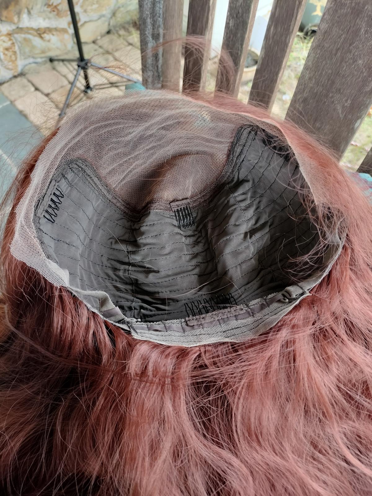 Long wavy auburn red lace front wig