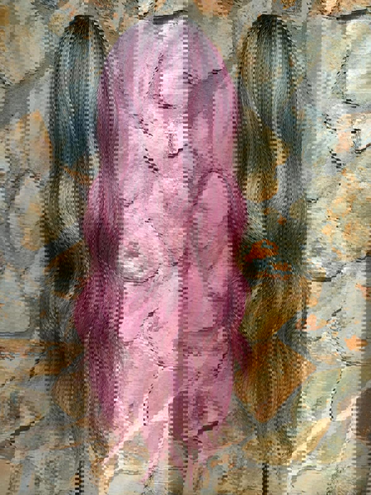 Raspberry highlights wavy long lace front wig