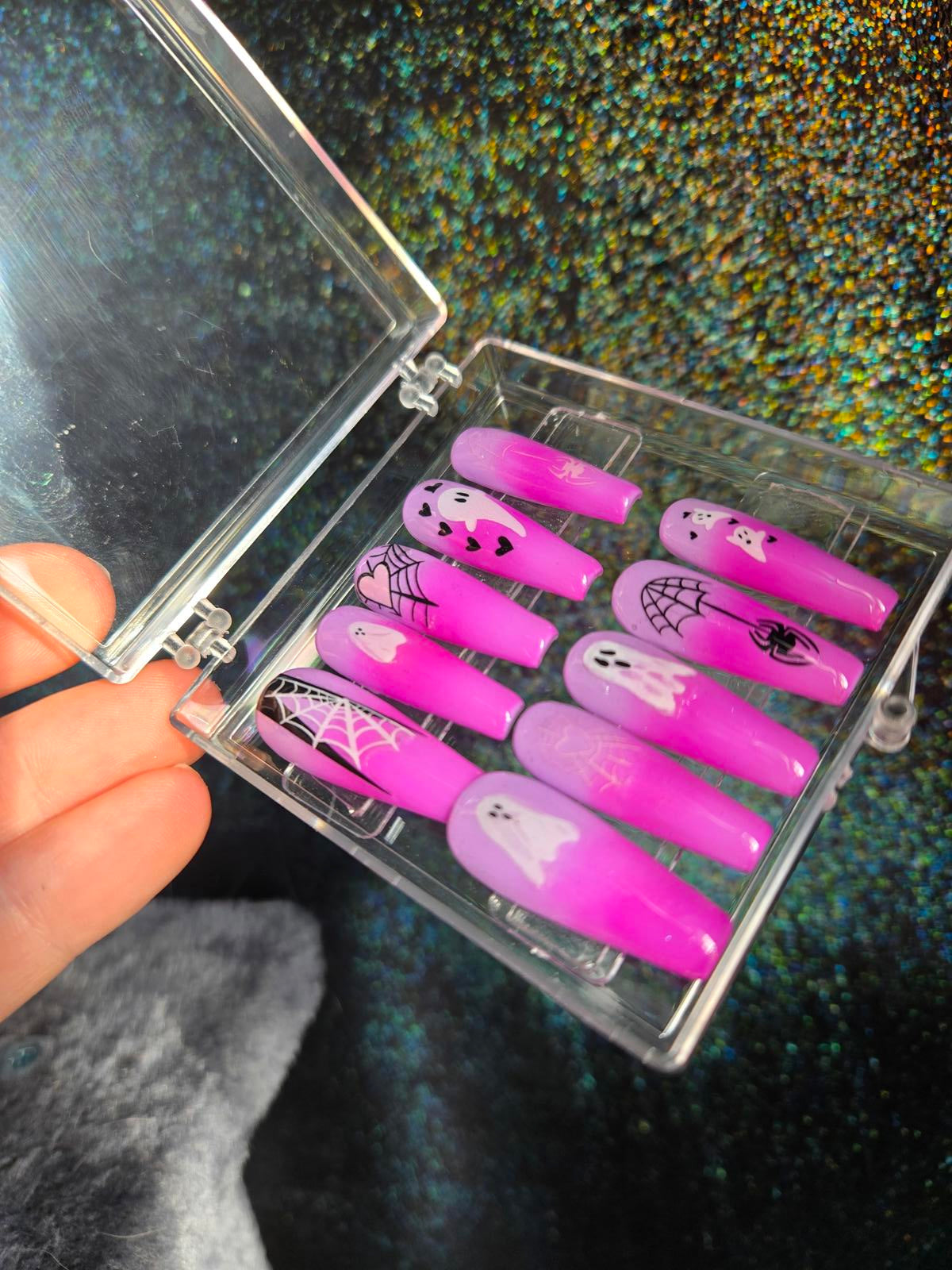 handmade pastel goth ombre press on nails with spooky designs