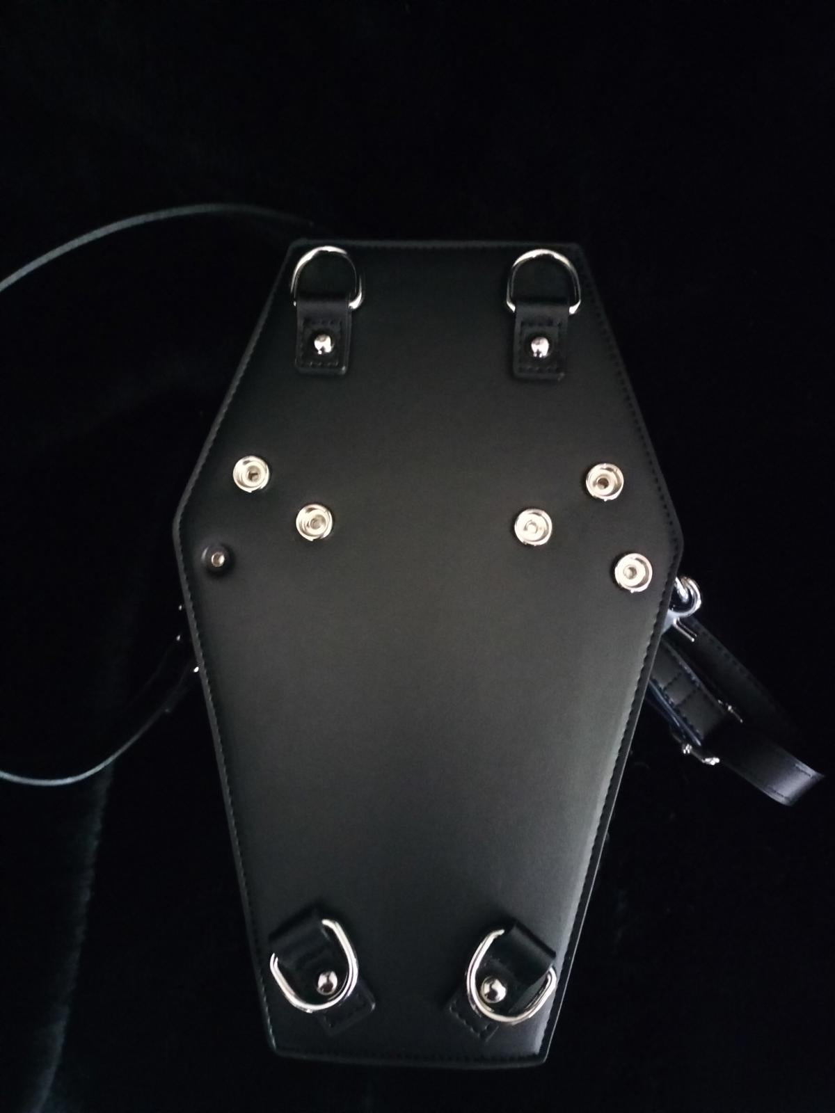 Dolls kill coffin shaped lace and studded handbag with detachable wings