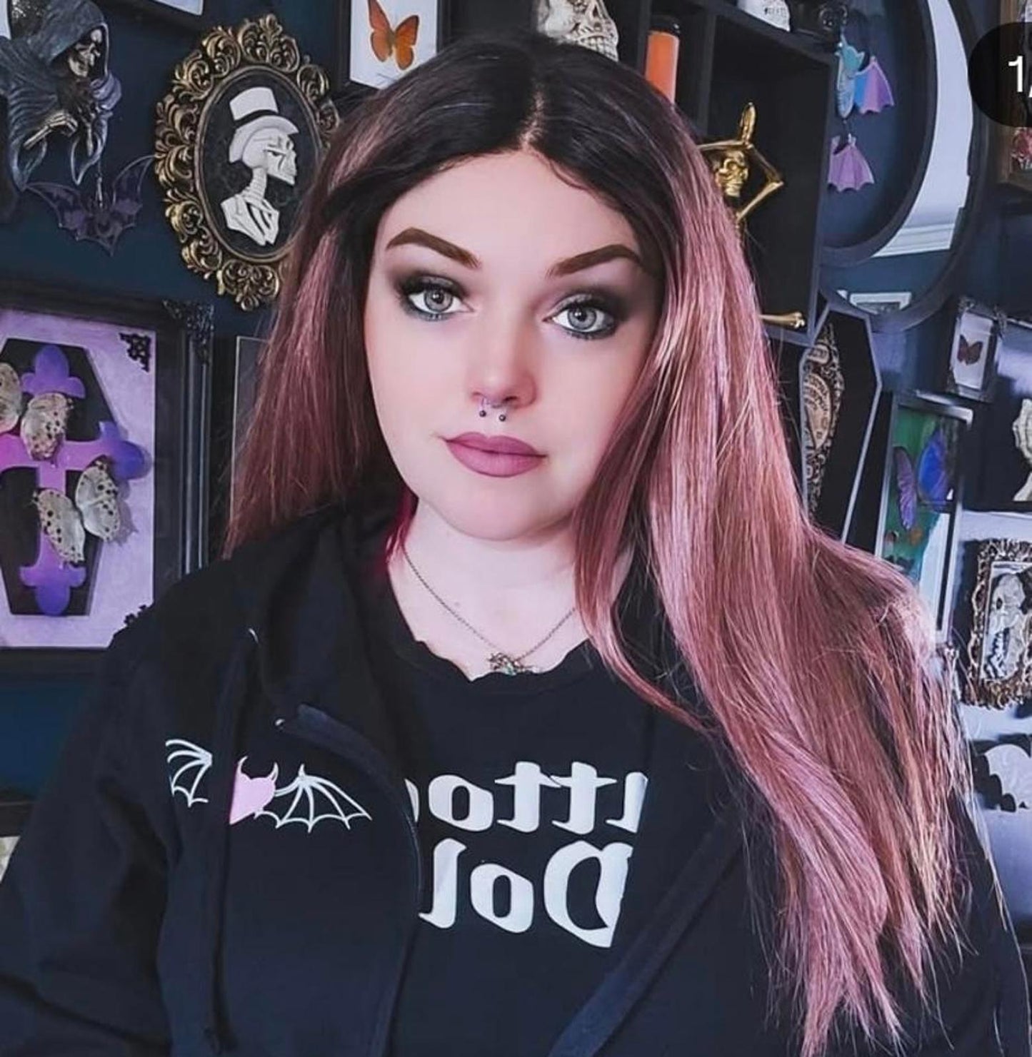 Rose gold mauve straight lace front wig with dark root