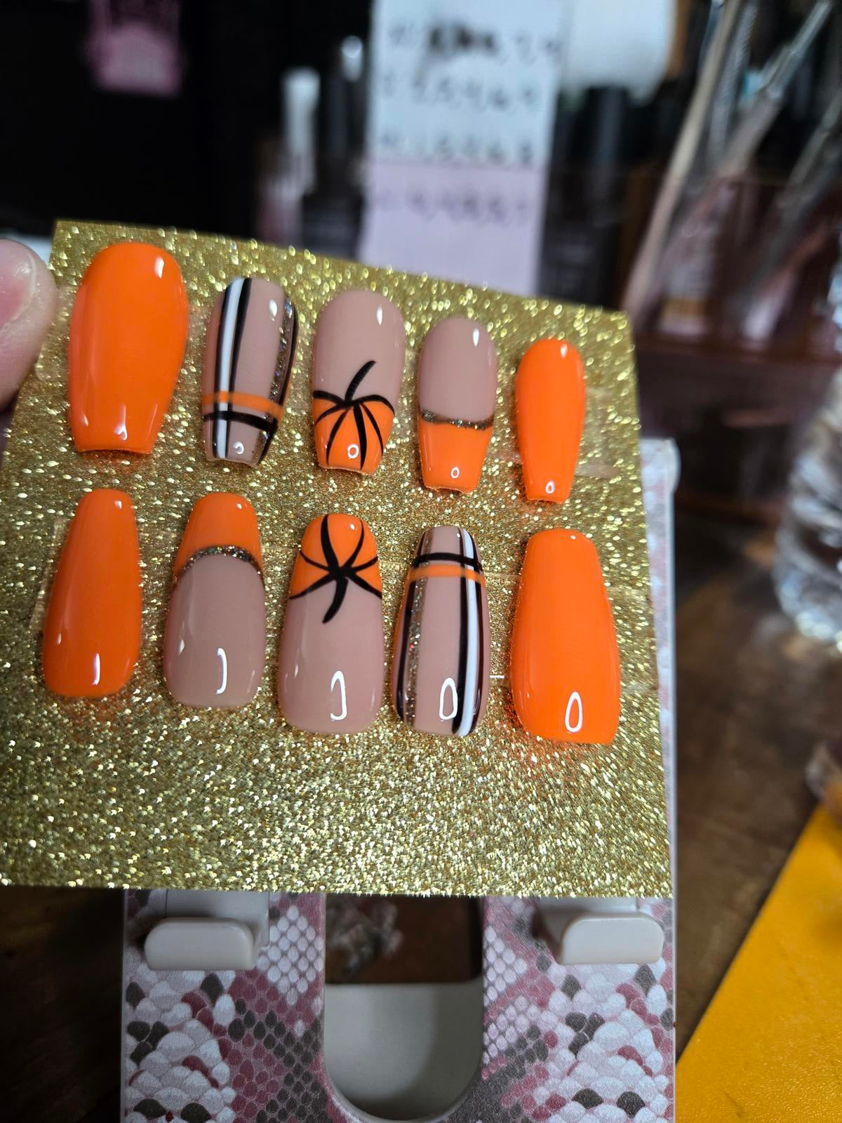 Fall pumpkin and plaid press on nails custom made