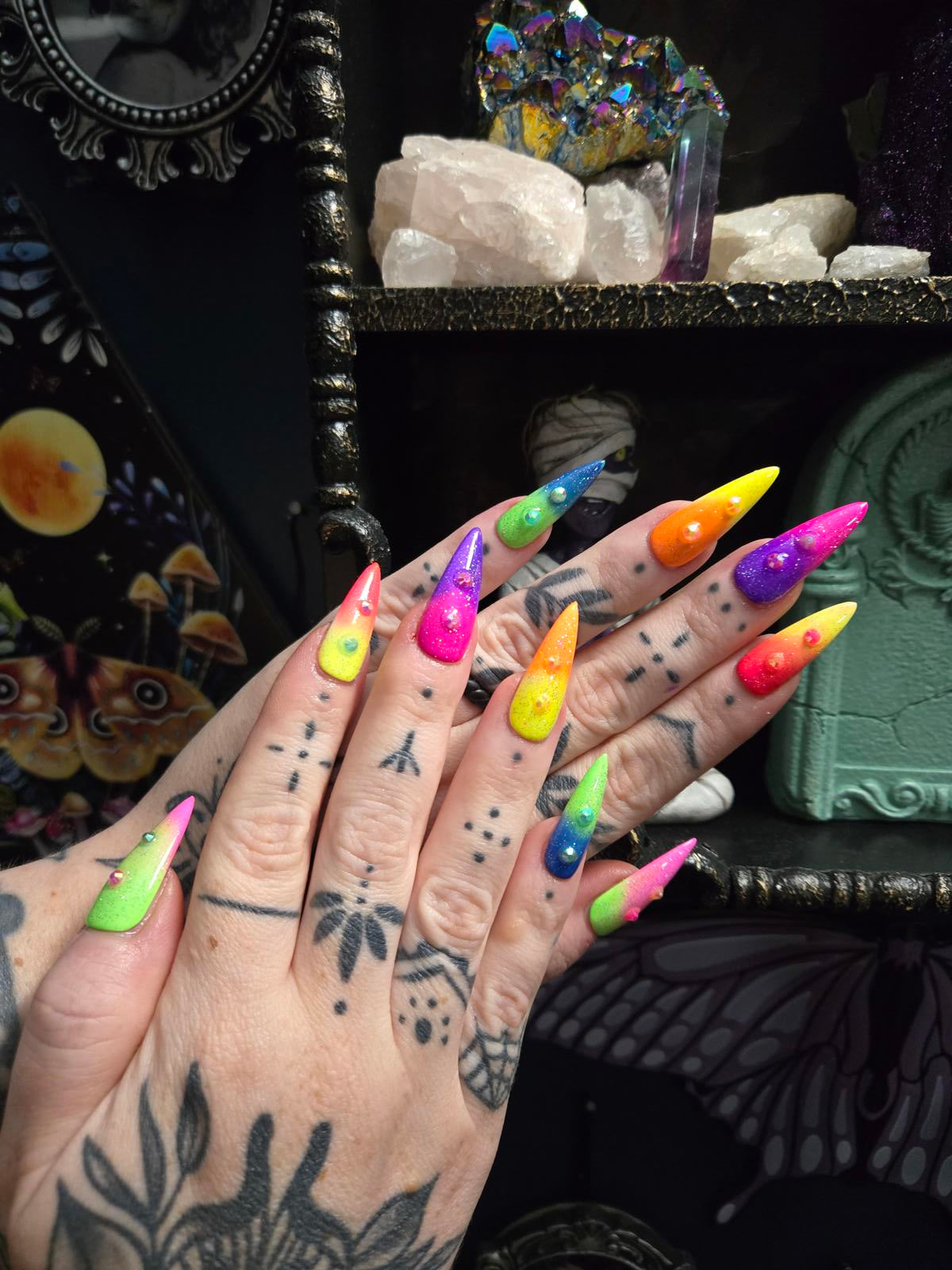 Neon ombre summer stiletto nails custom made