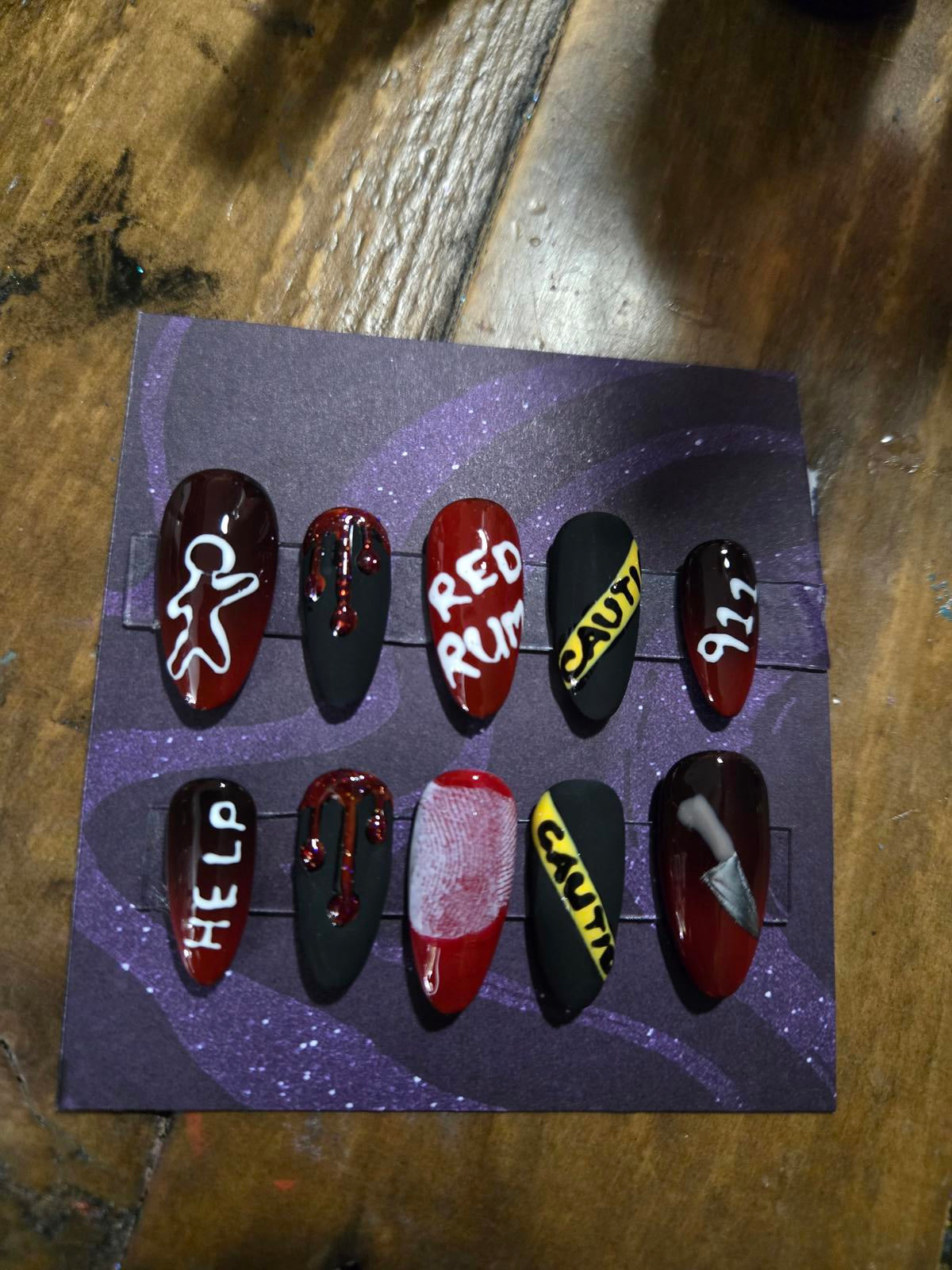 Crime scene redrum press on nails custom made