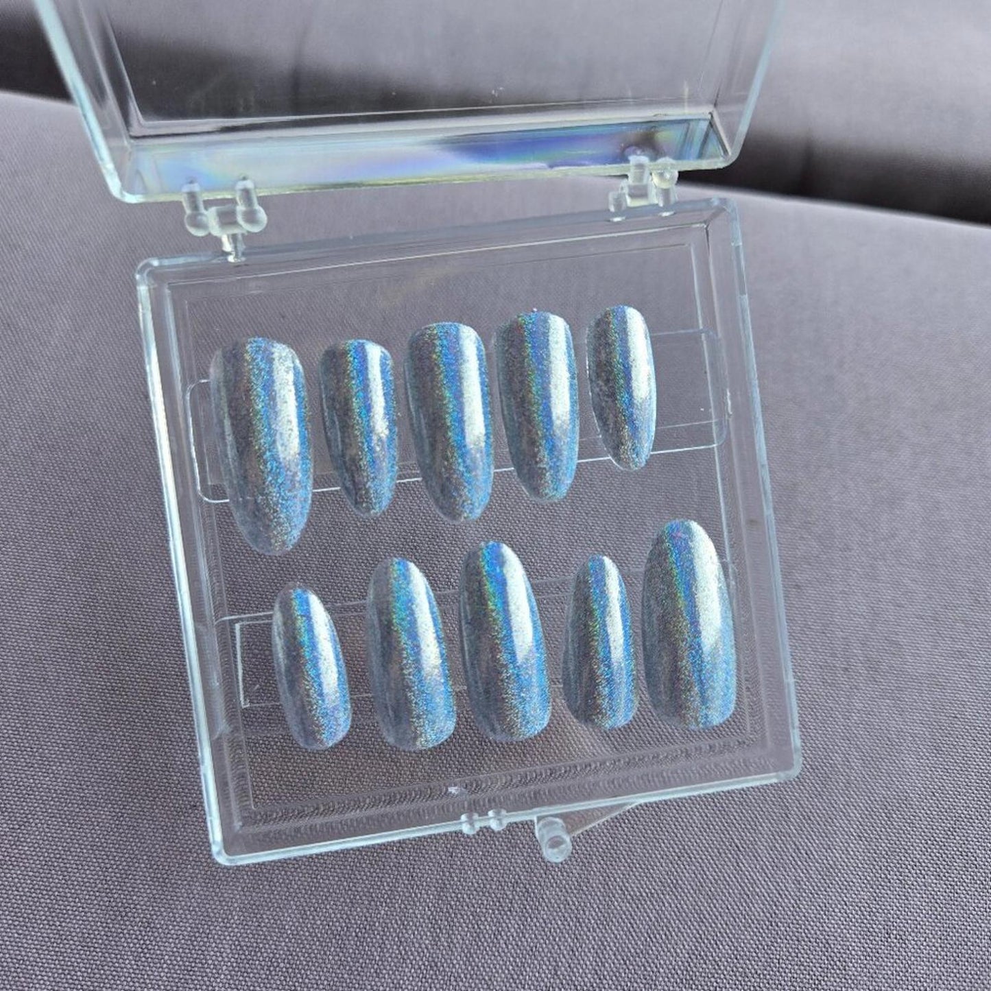 Holographic chrome custom press on nails