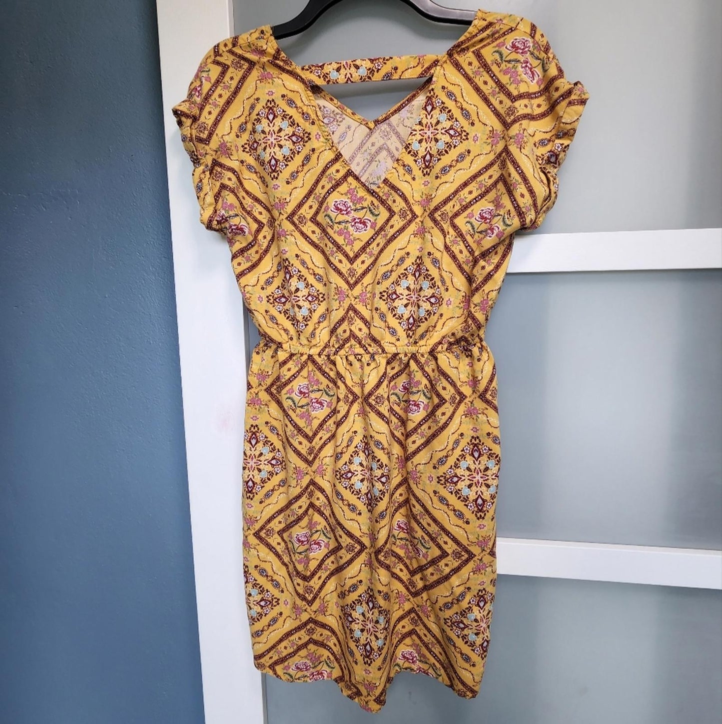 PINK ROSE bohemian dress yellow floral