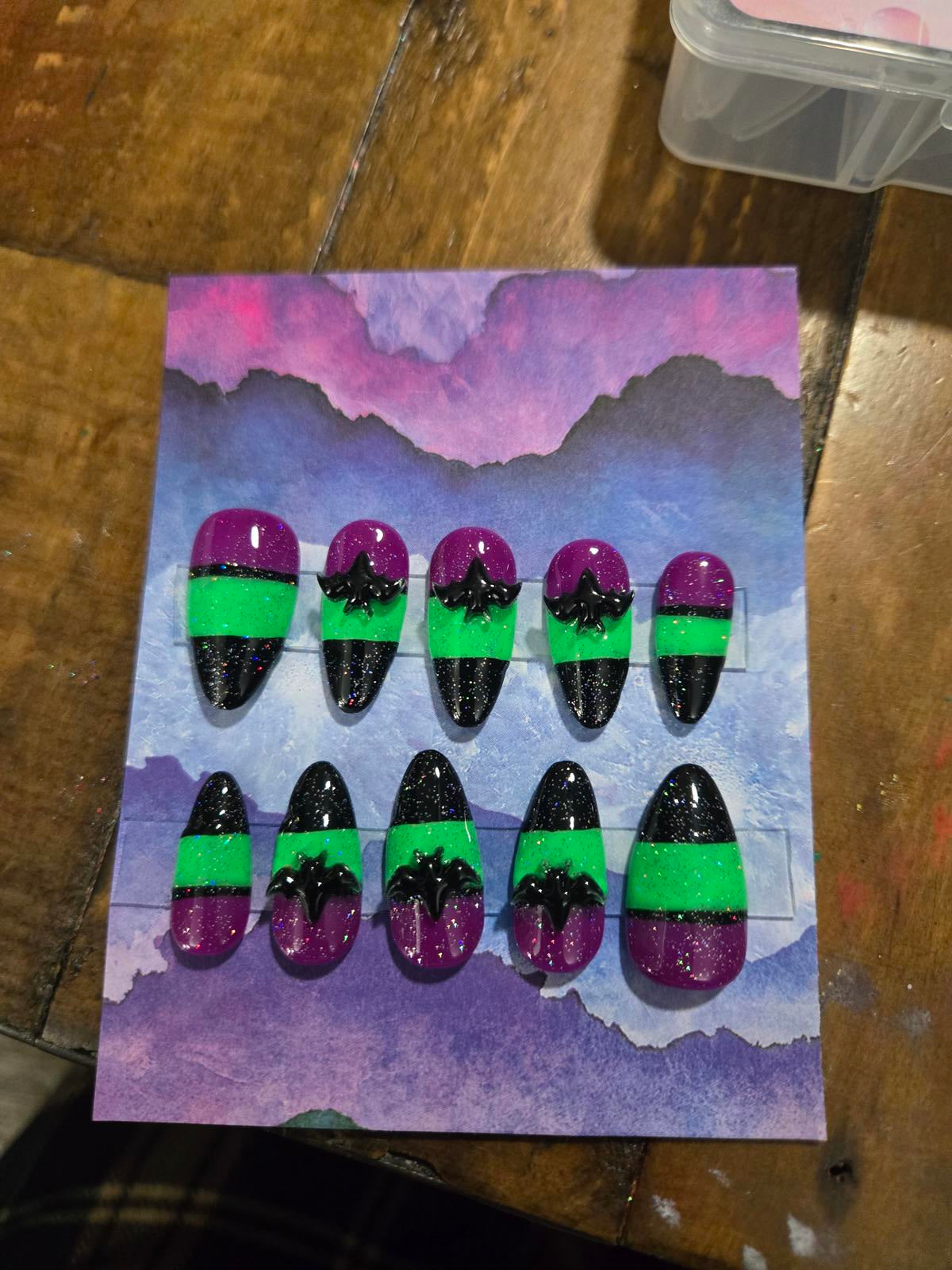 Halloween candy corn bats almond press on nails custom made